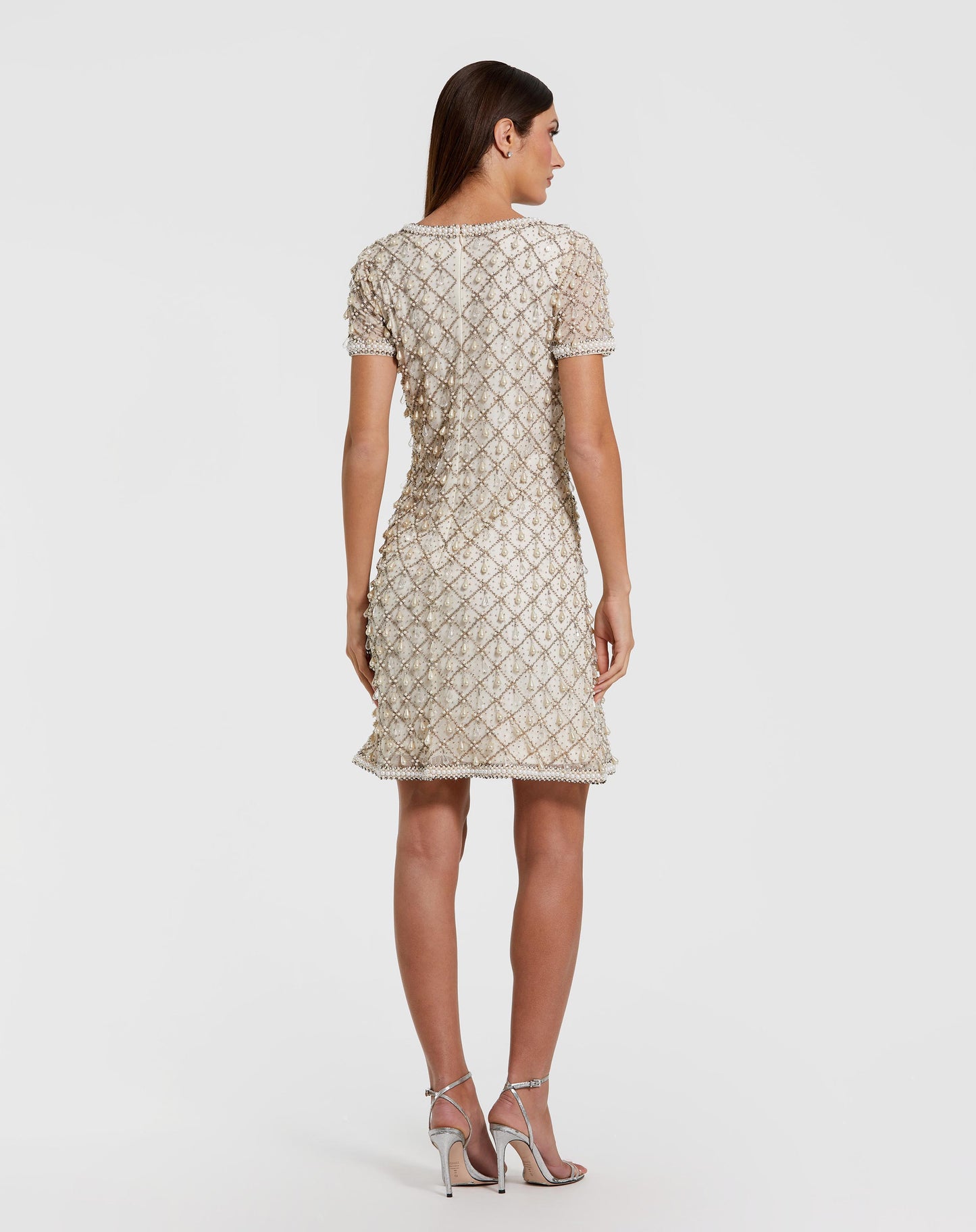 Ivory Short Sleeve Embellished Mini Dress Mac Duggal