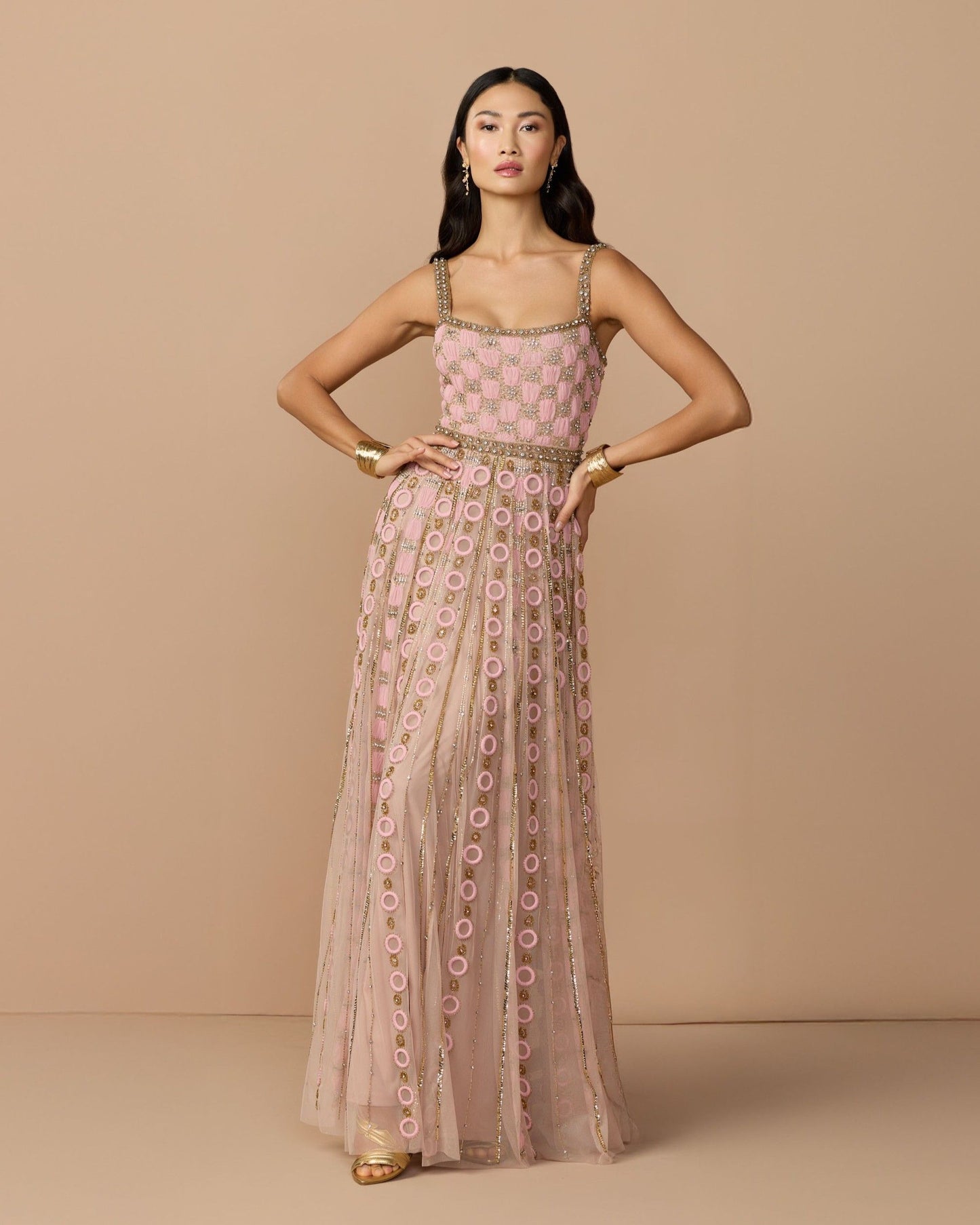 Pink Sleeveless Embellished A-line Gown - Mac Duggal