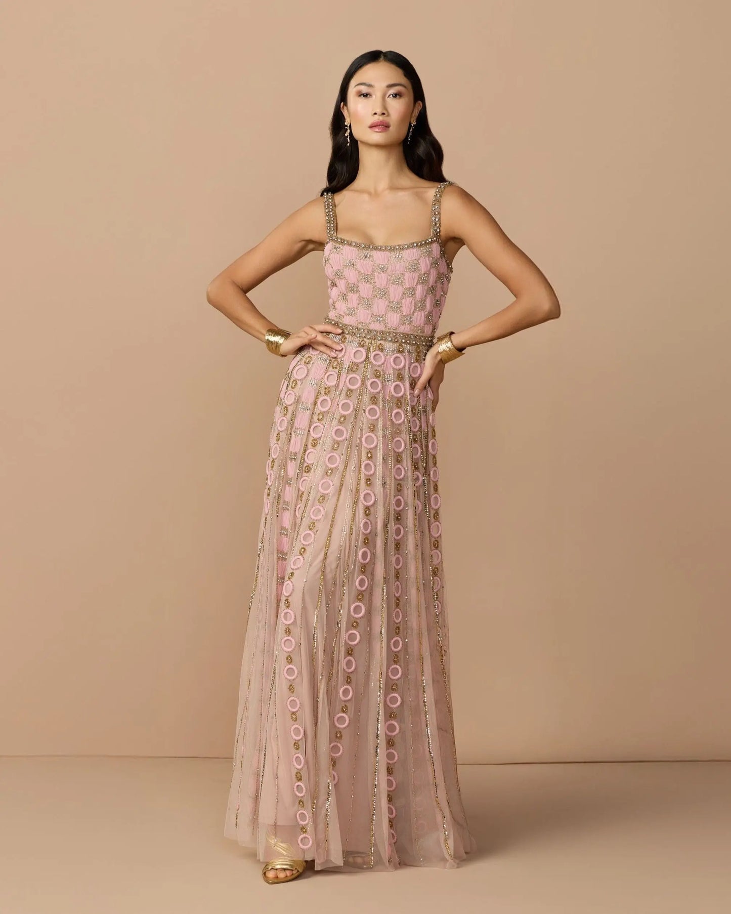 Pink Sleeveless Embellished A-line Gown - Mac Duggal