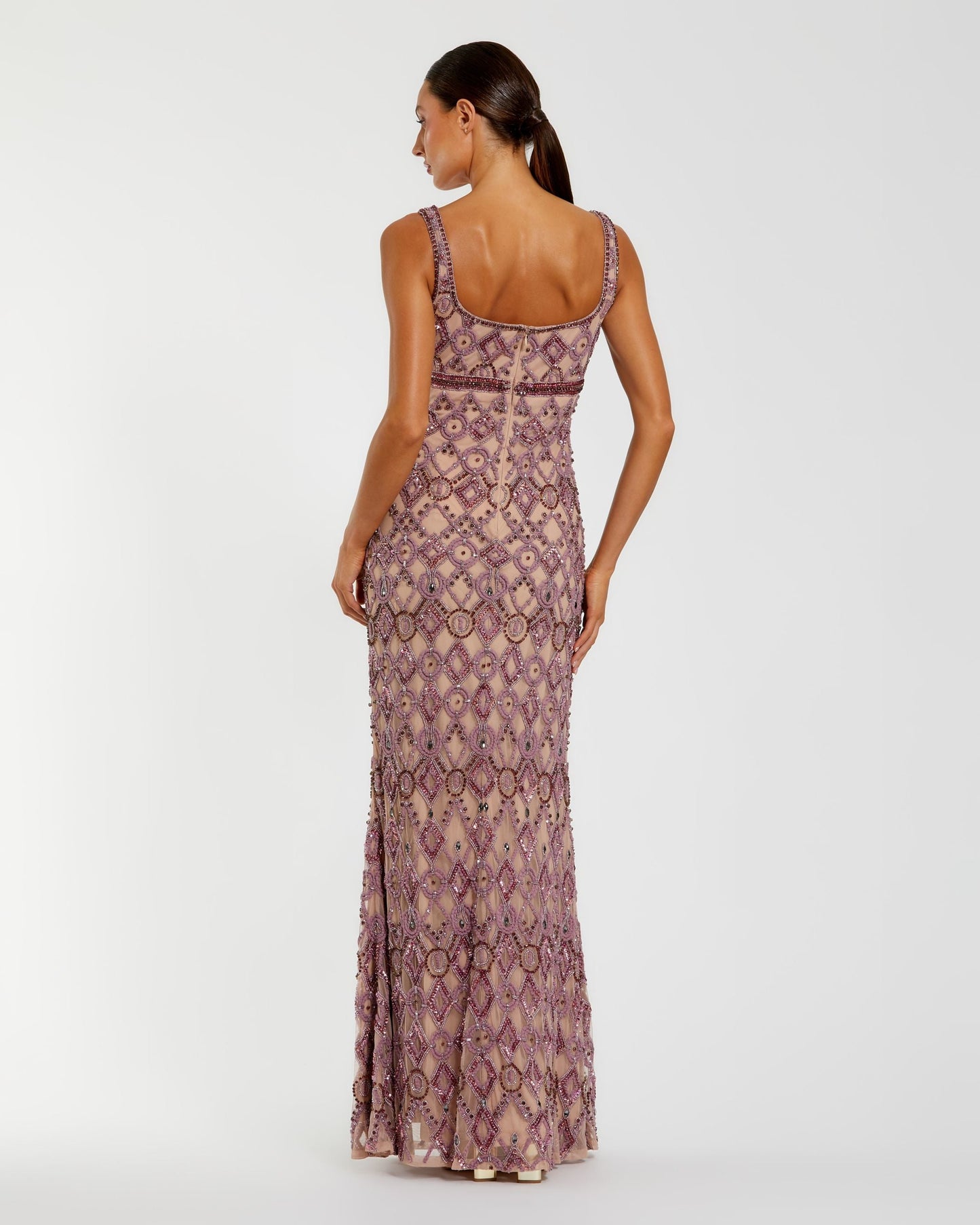 Pink Beaded Art Deco Column Gown Mac Duggal