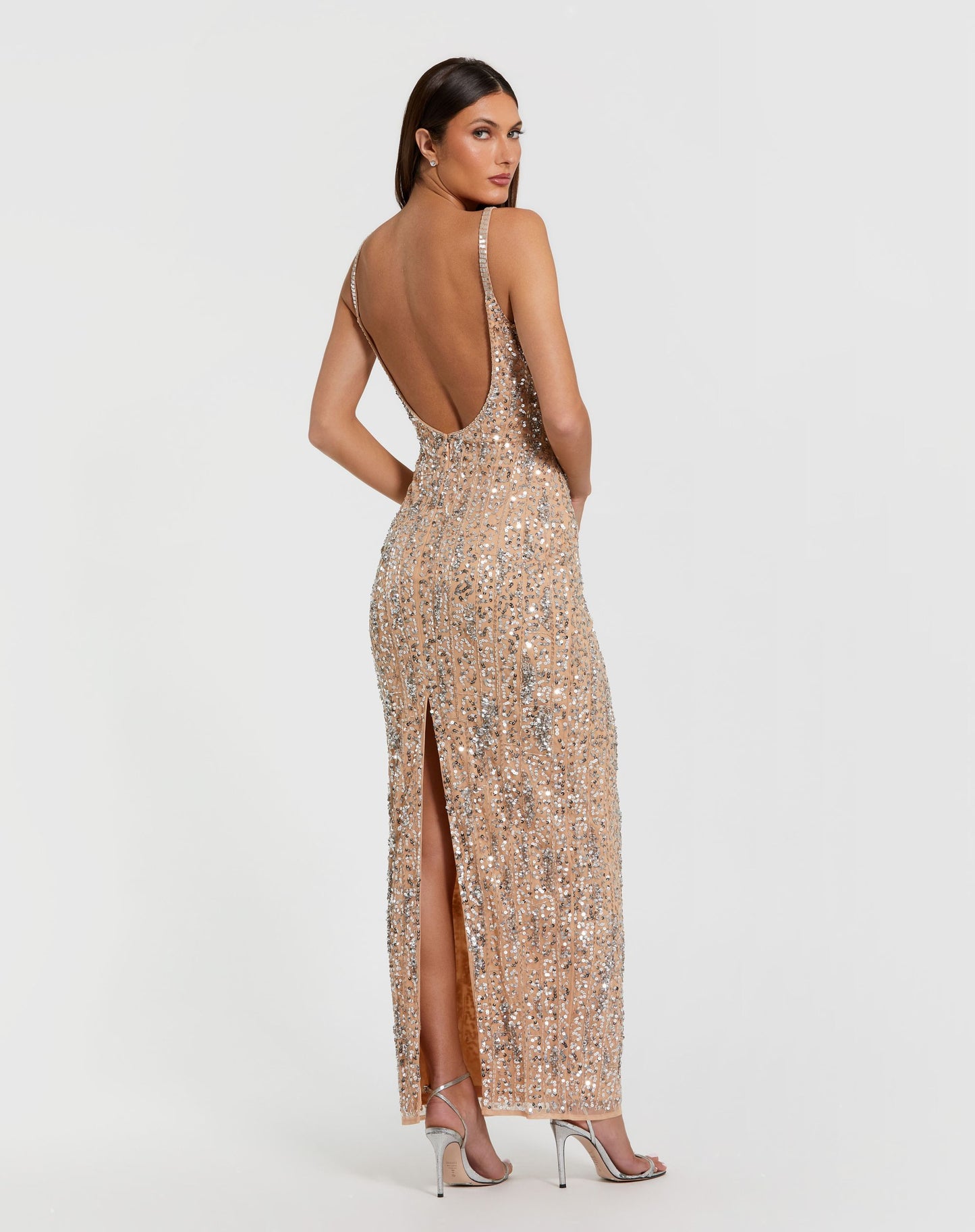 Beige Embellished Square Neck Gown - Mac Duggal