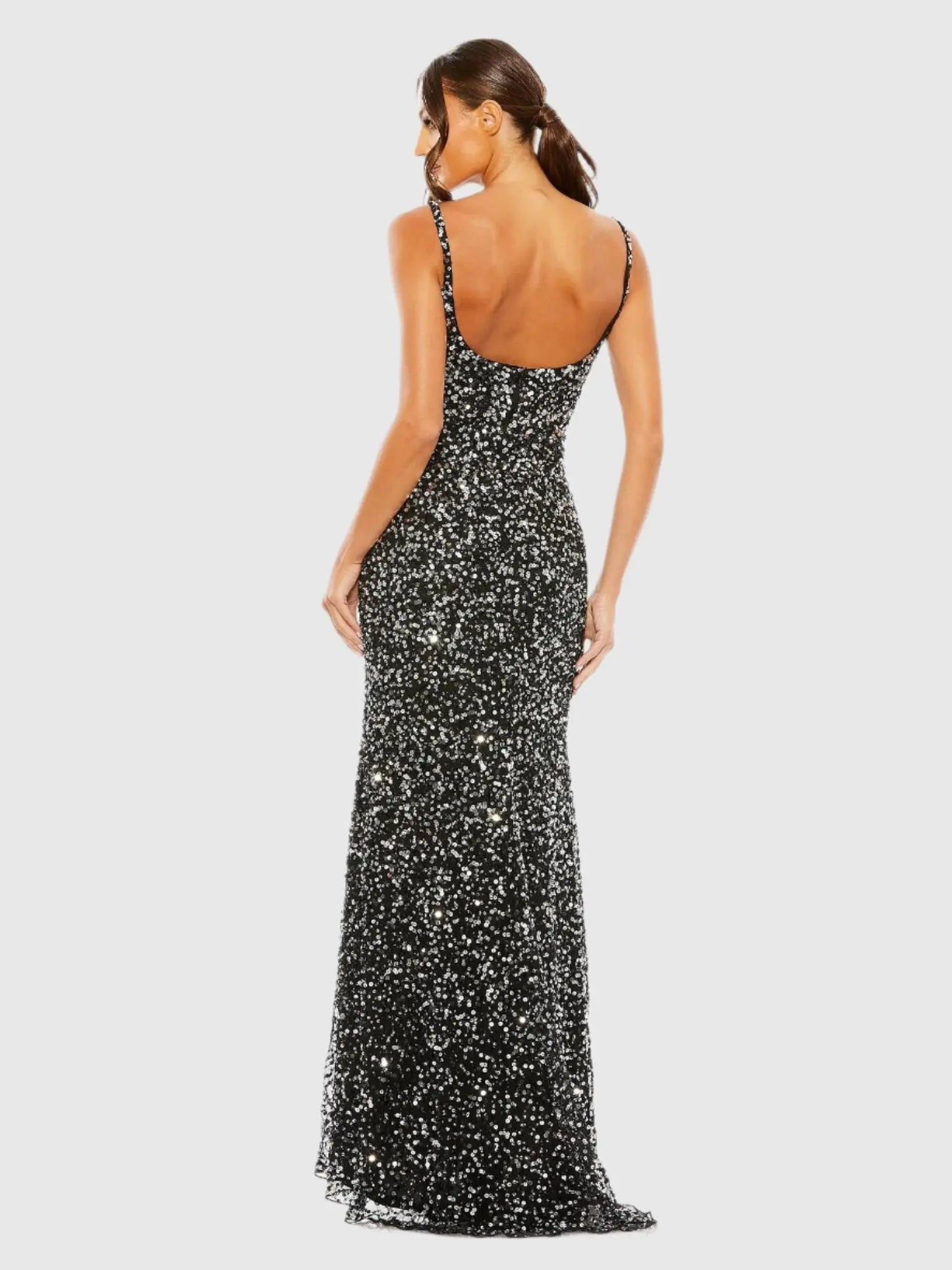 Black Sequined Low Back Slip Gown - Mac Duggal