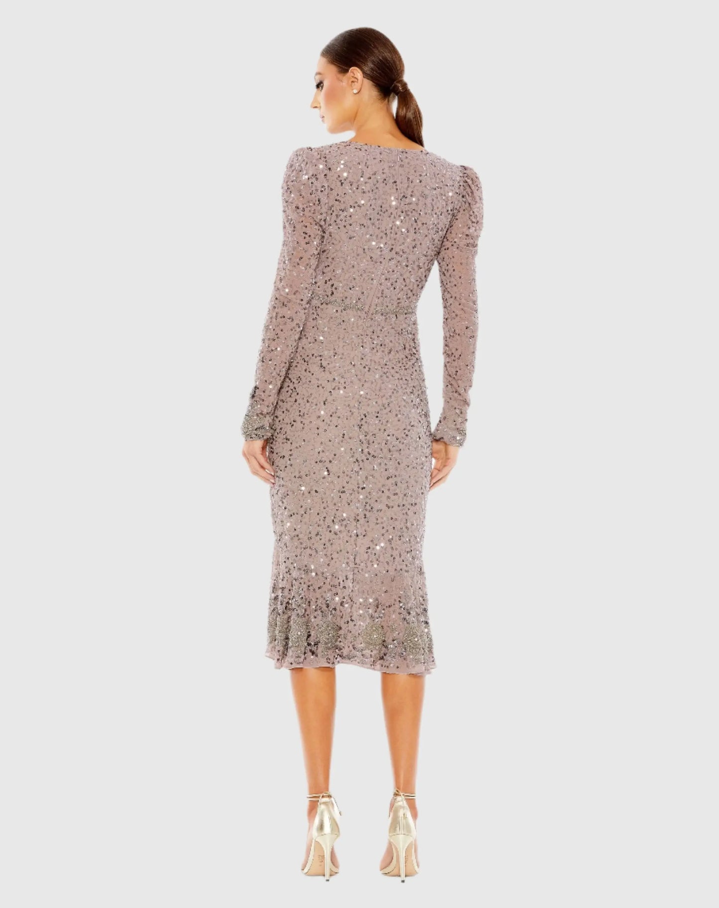 Purple Sequin Dress with Embellished Hemline and Belt - Mac Duggal