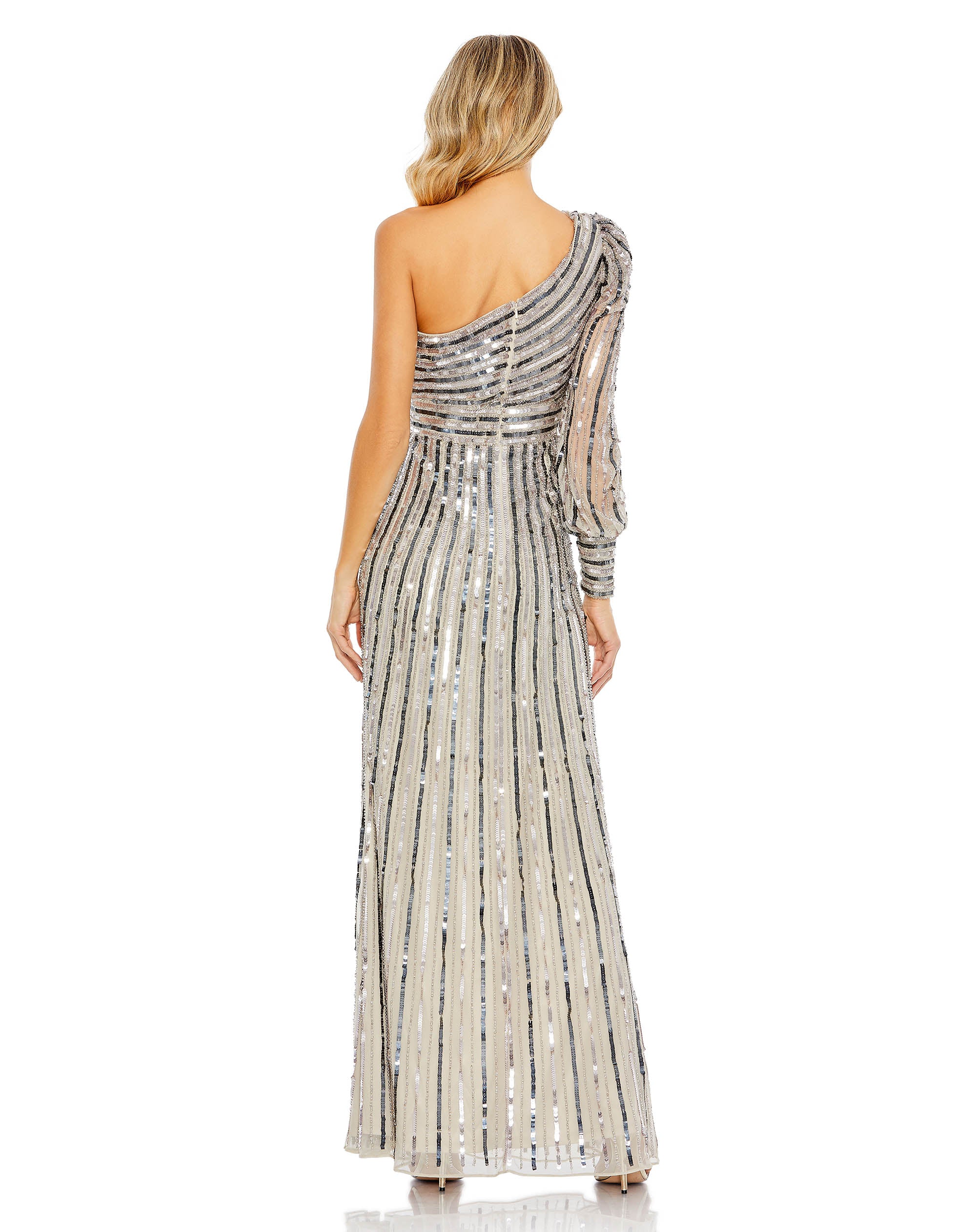 Asymmetrical One Shoulder Sequin Gown