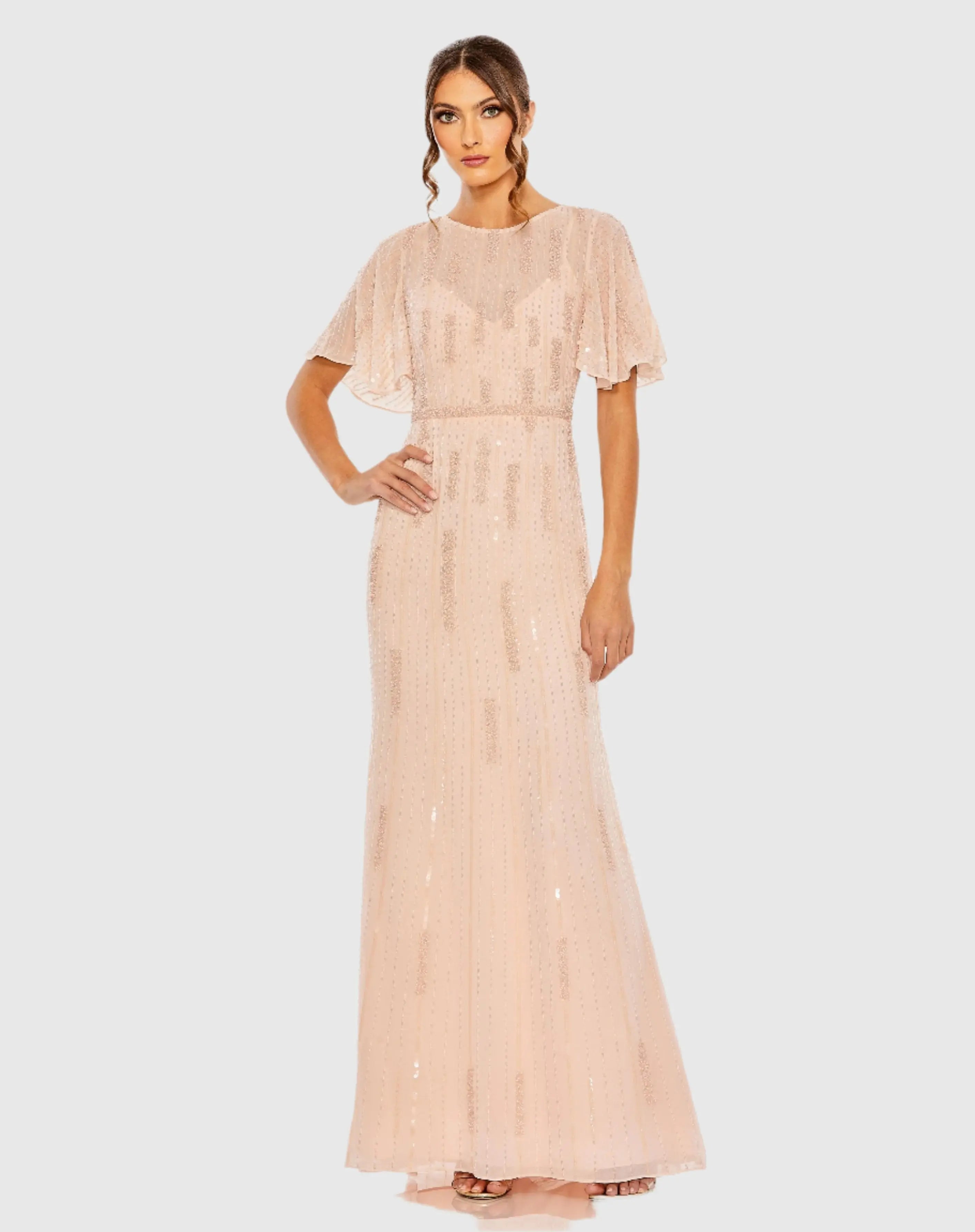 mac duggal pink embroidered flutter sleeve a-line dress Mac Duggal Style 20486 Pink Embroidered Flutter Sleeve A Line Dress