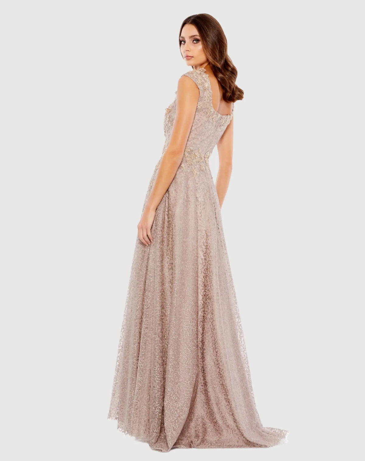 Mocha Floral Embroidered Cap Sleeve A-Line Gown - Mac Duggal