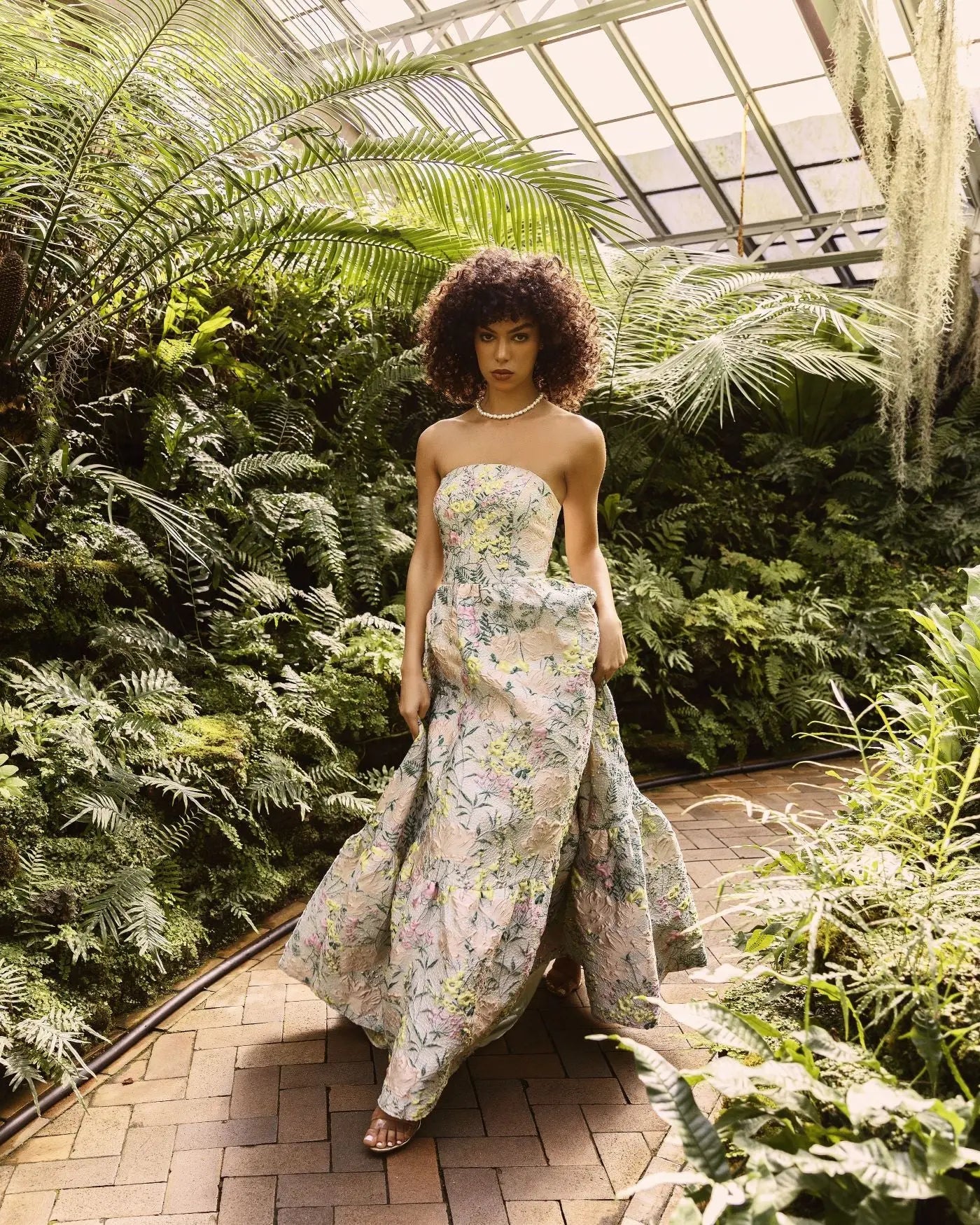 Multicolor Strapless Floral Brocade A-Line Gown Mac Duggal