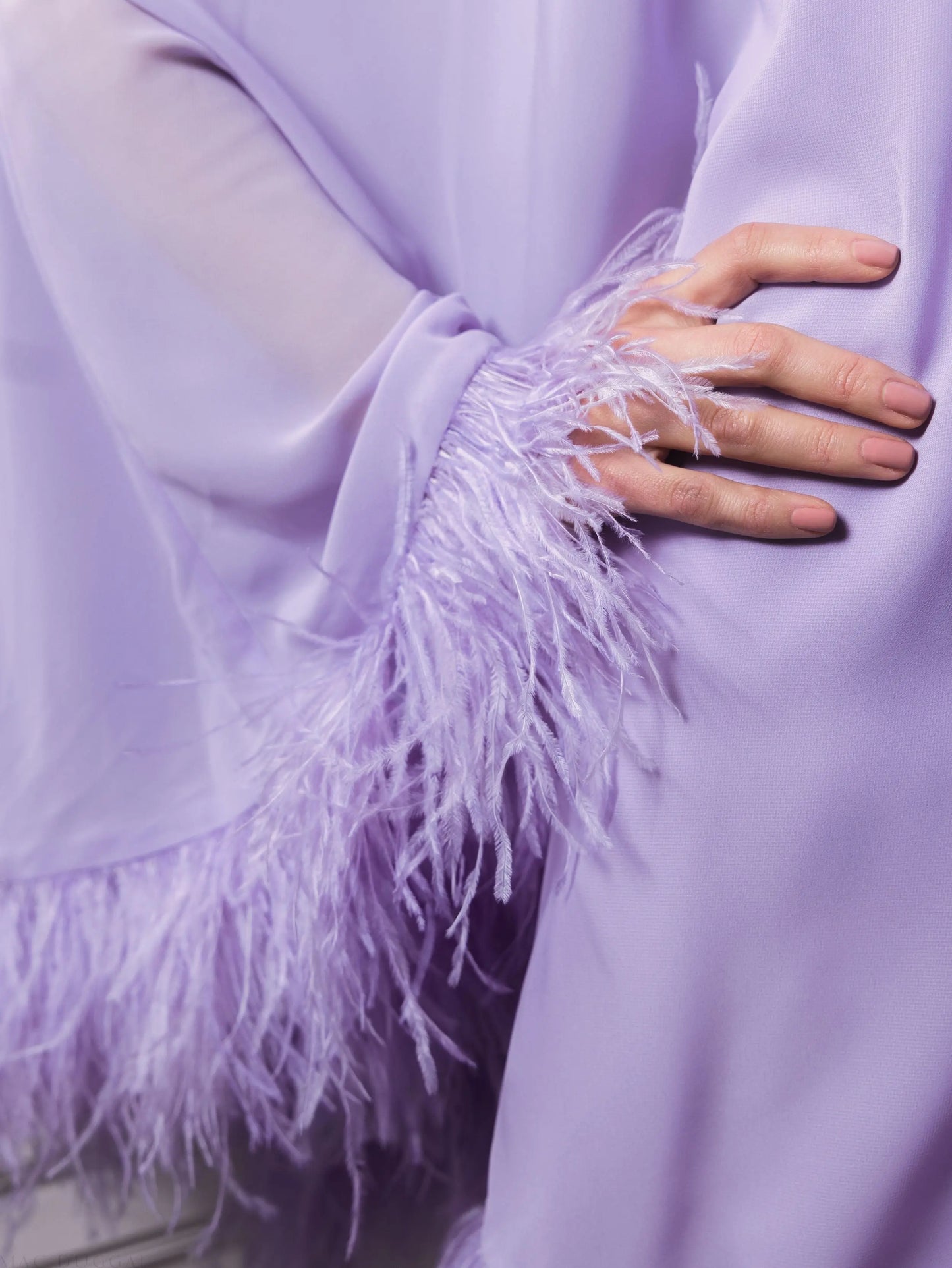 Purple One Shoulder Trapeze Dress with Feather Trim - Ieena for Mac Duggal