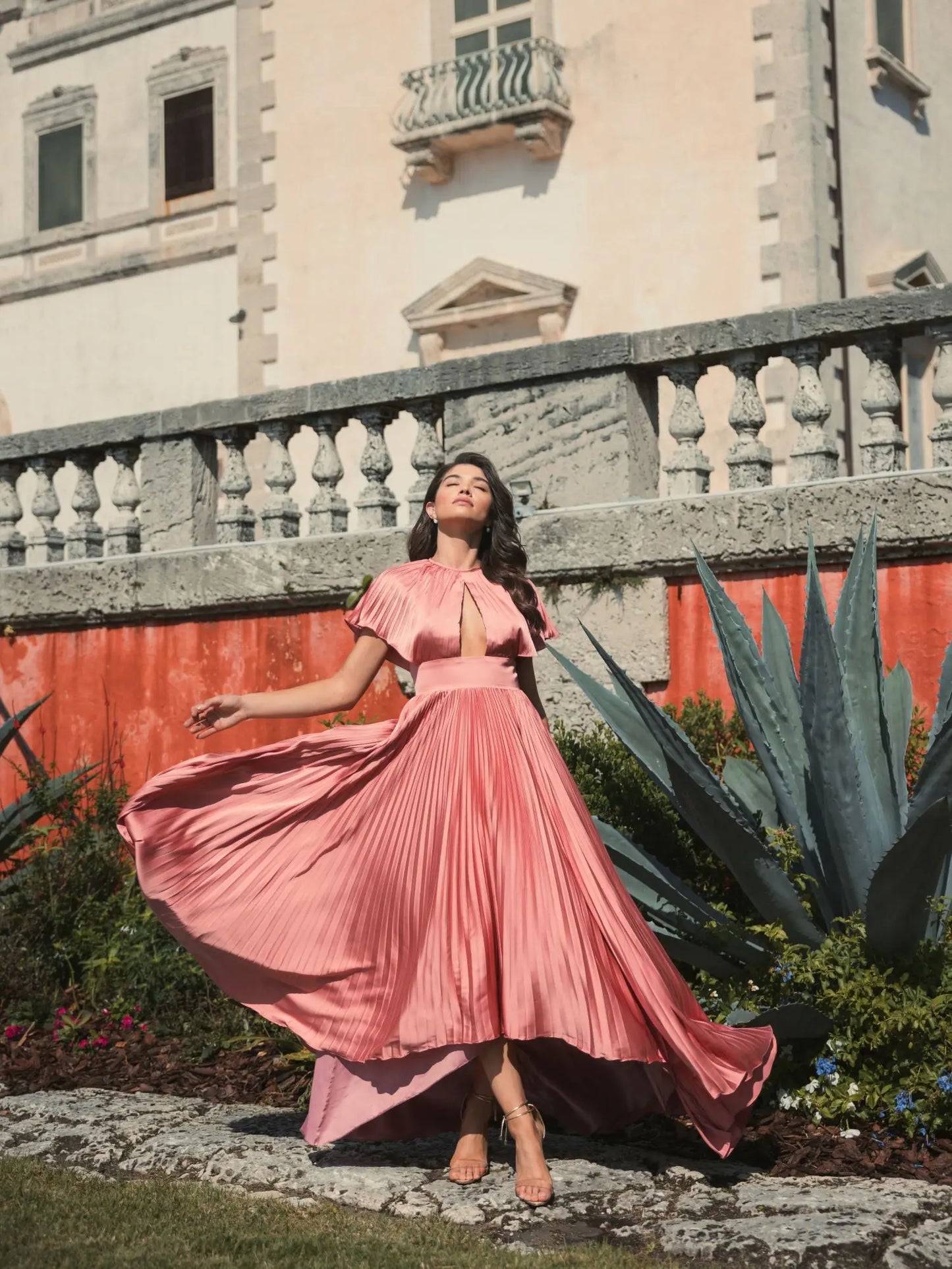 Pink Front Cutout High Low Pleated Gown - Mac Duggal