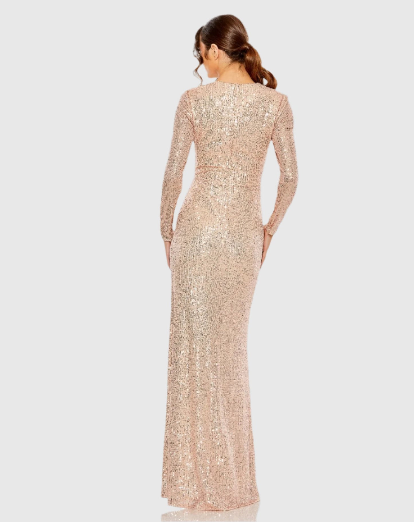 Light Pink Sequin Long Sleeve High Neck Column Gown - Ieena for Mac Duggal