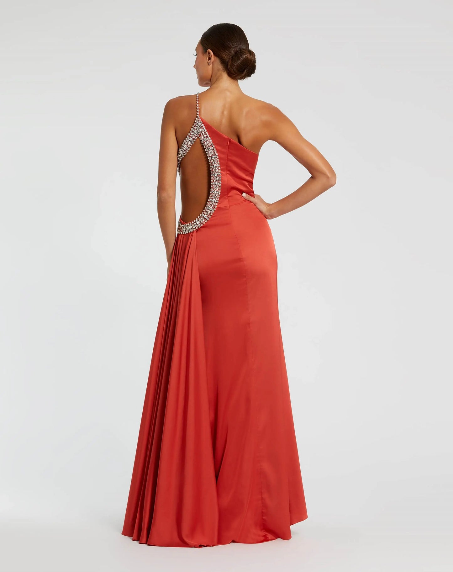 Red Jewel-Embellished Side Cut-Out A-Line Gown - Mac Duggal
