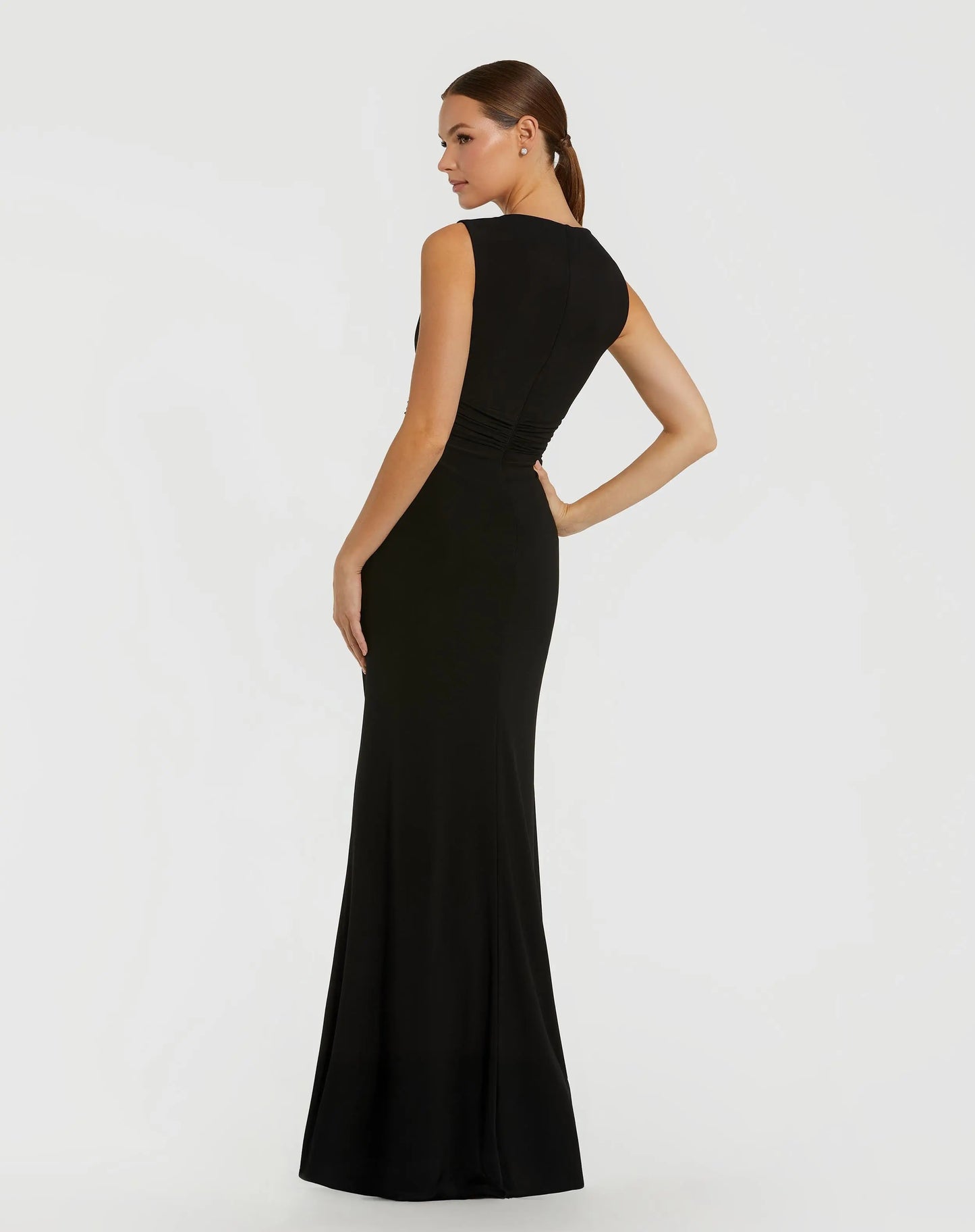 Black Jersey Twist Gown With Embellished Neckline - Ieena for Mac Duggal