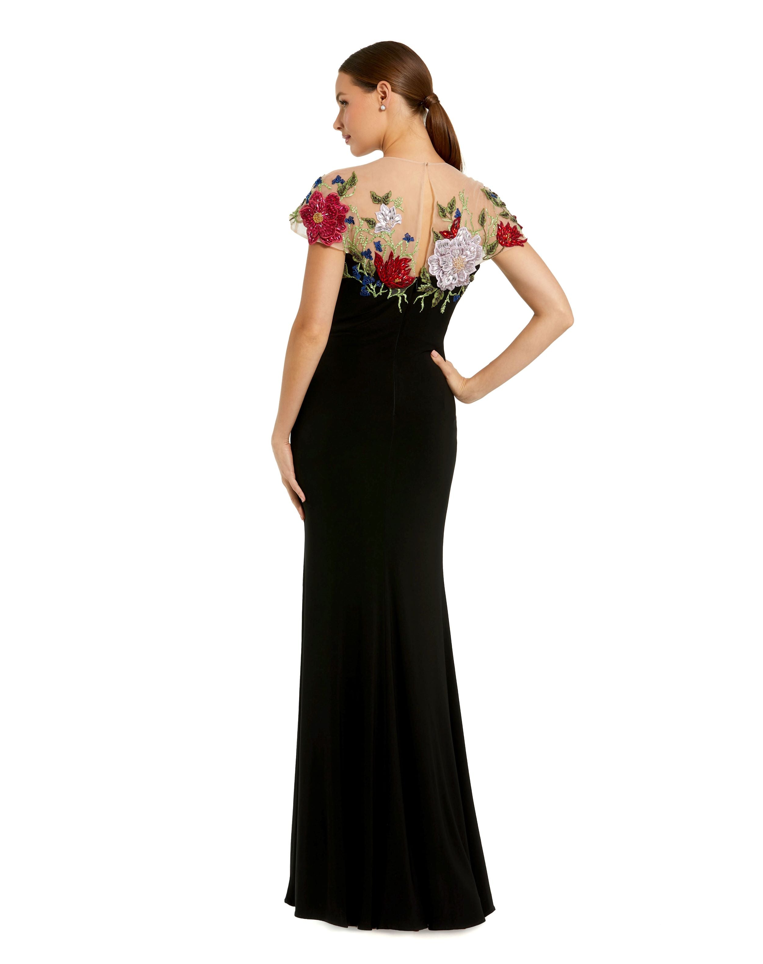 Floral Embellished Jersey Fitted Gown