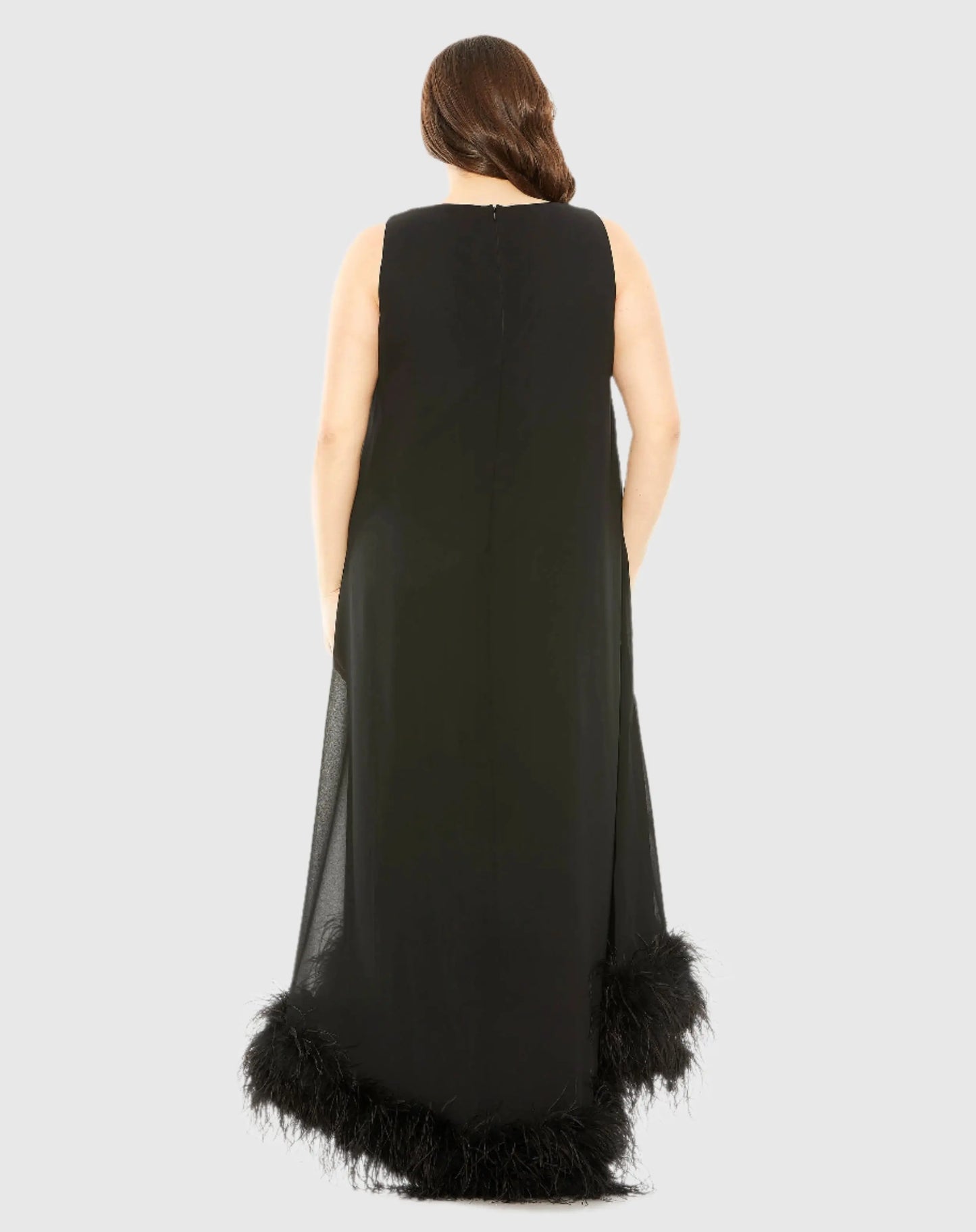 Black High Neck Feather Hem Gown - Mac Duggal