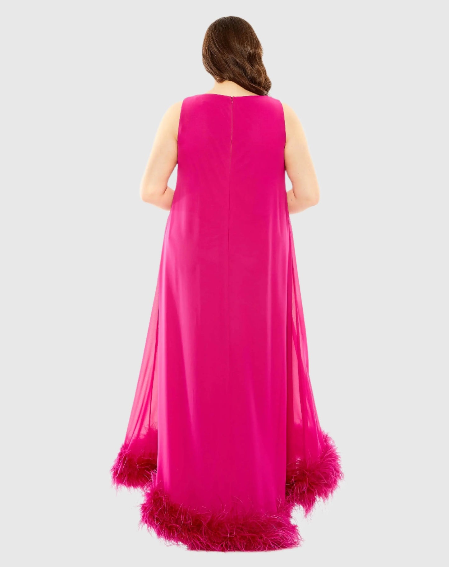 Pink High Neck Feather Hem Gown - Mac Duggal
