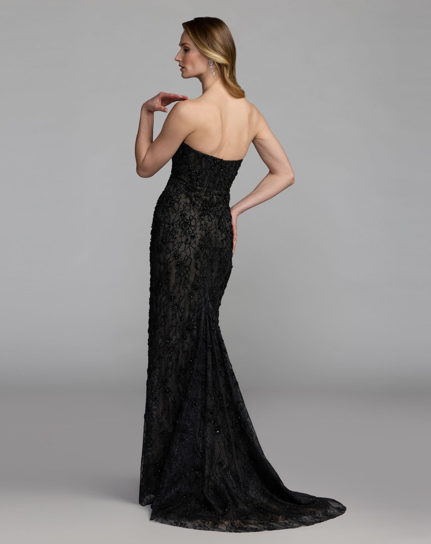 Black Embellished Strapless Bustier Gown With Sweeping Train - Mac Duggal