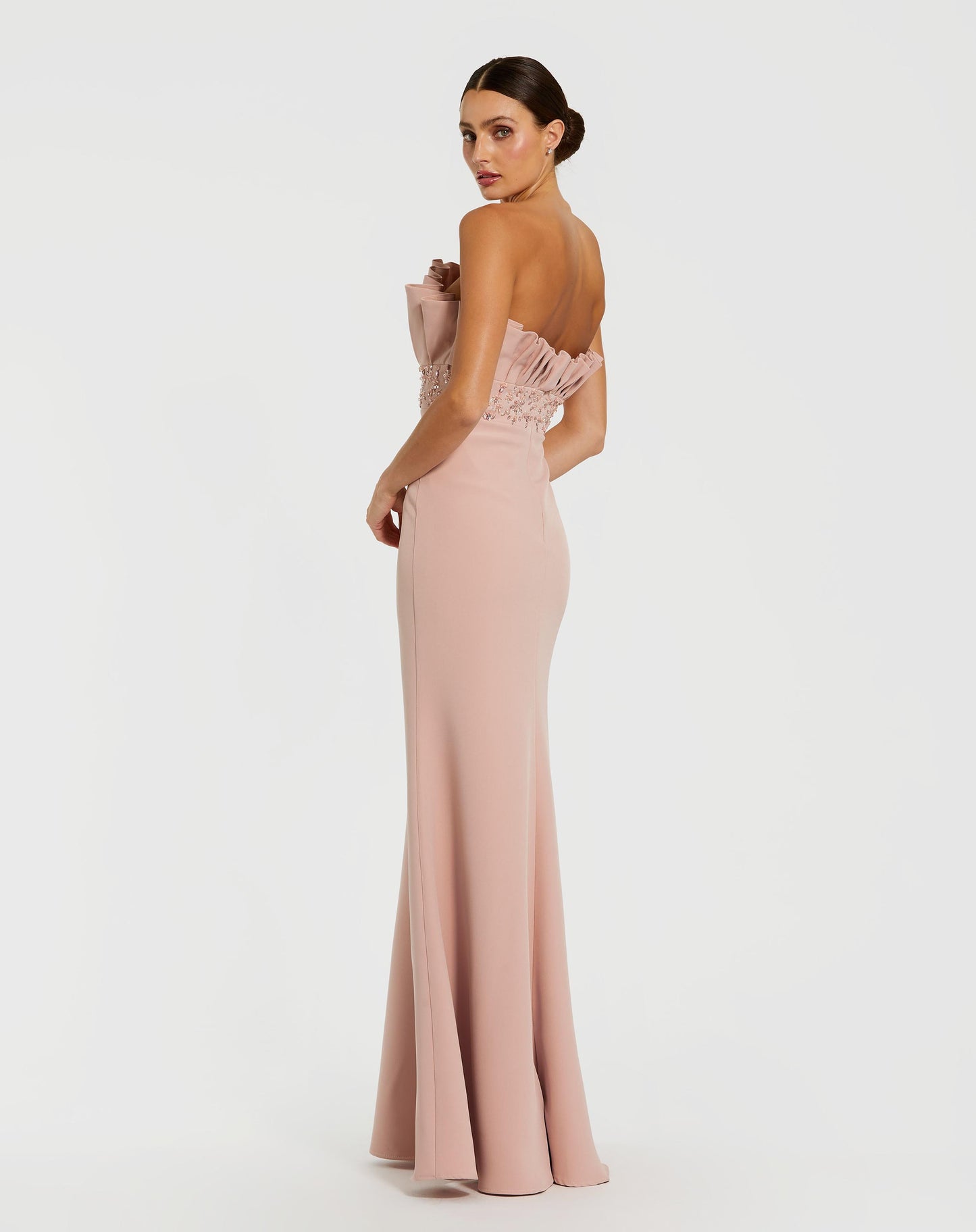 Pink Strapless Crepe Gown With Crystal Embellishments - Mac Duggal