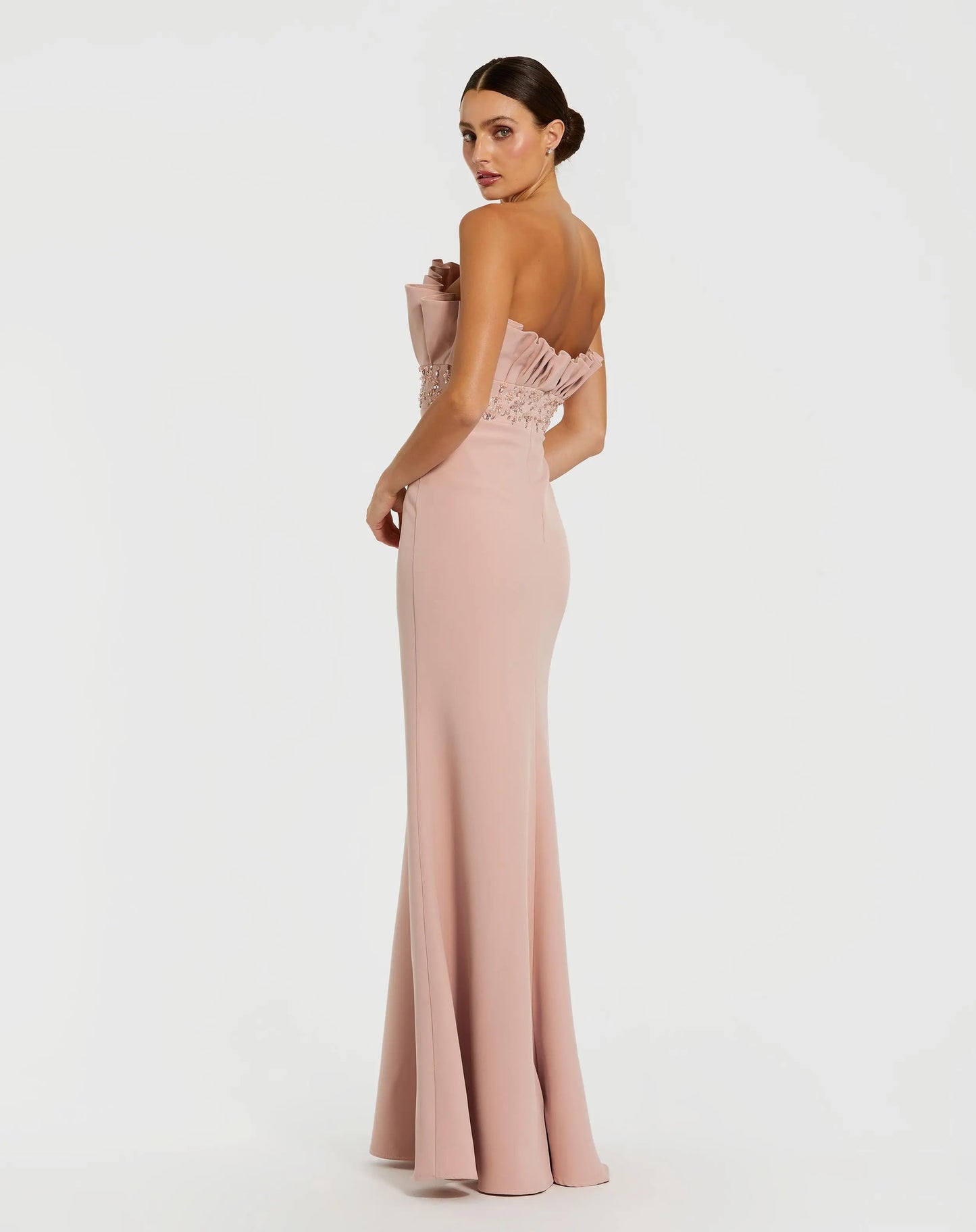 Pink Strapless Crepe Gown With Crystal Embellishments - Mac Duggal