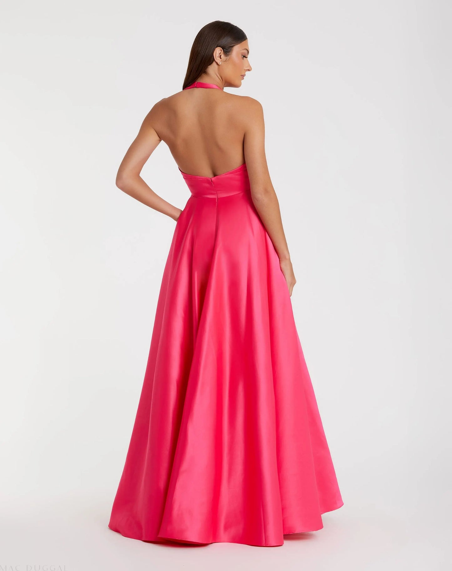 Pink Deep V Satin Ballgown with Oversized Bow - Mac Duggal