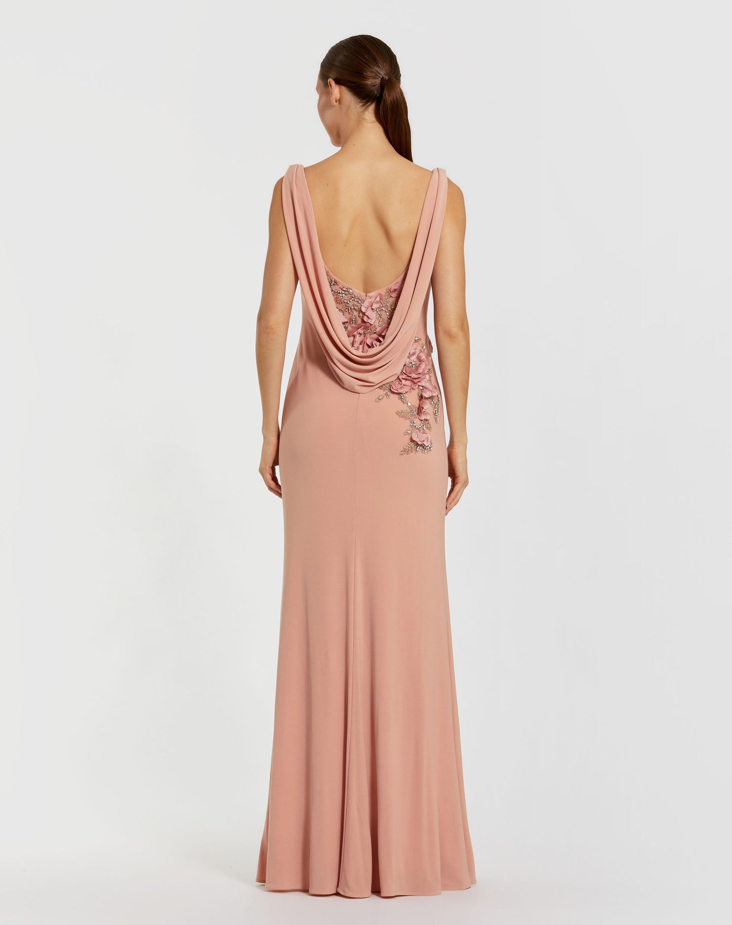 Pink Sleeveless Jersey Cowl Neck Gown With Beading - Mac Duggal
