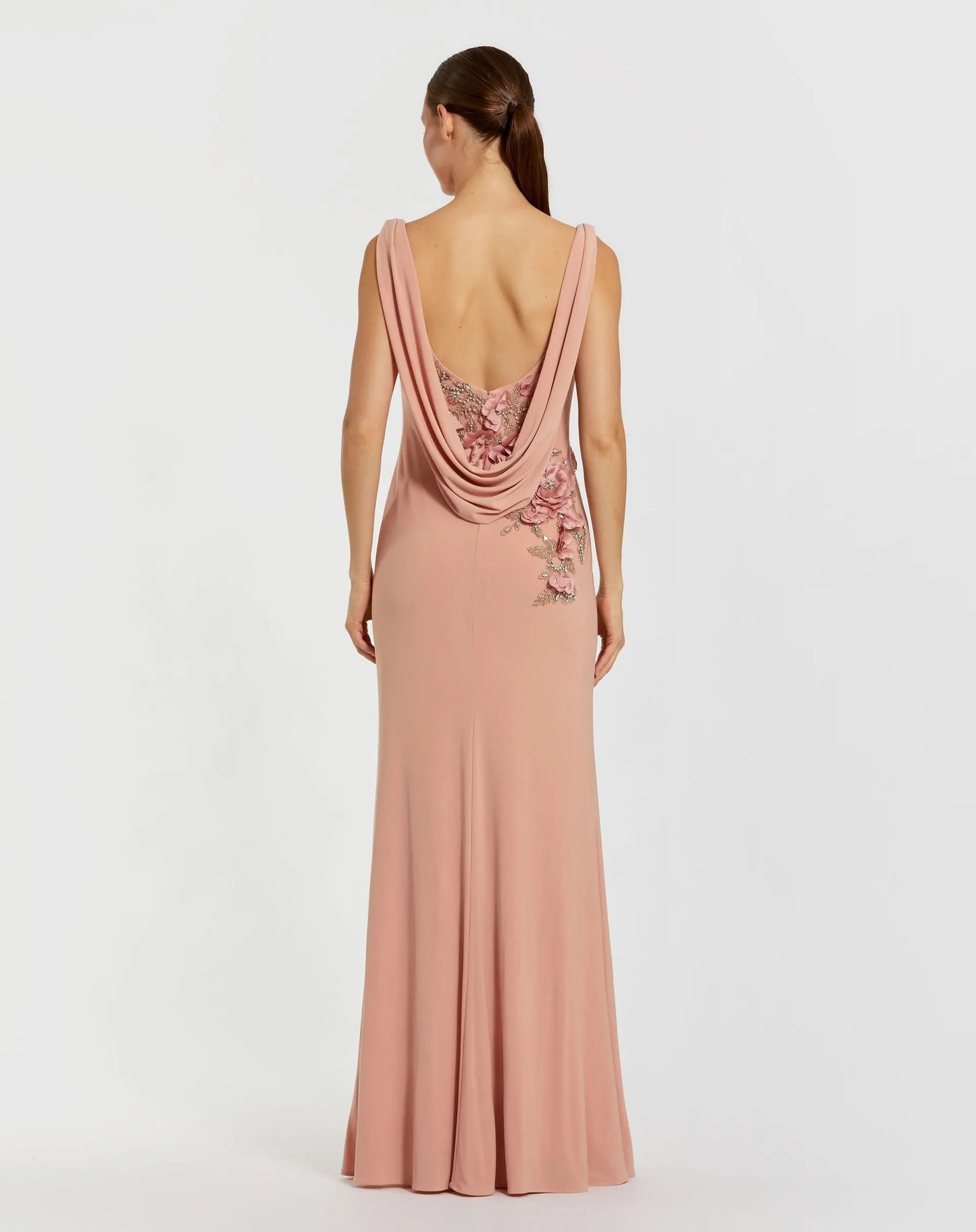 Pink Sleeveless Jersey Cowl Neck Gown With Beading - Mac Duggal