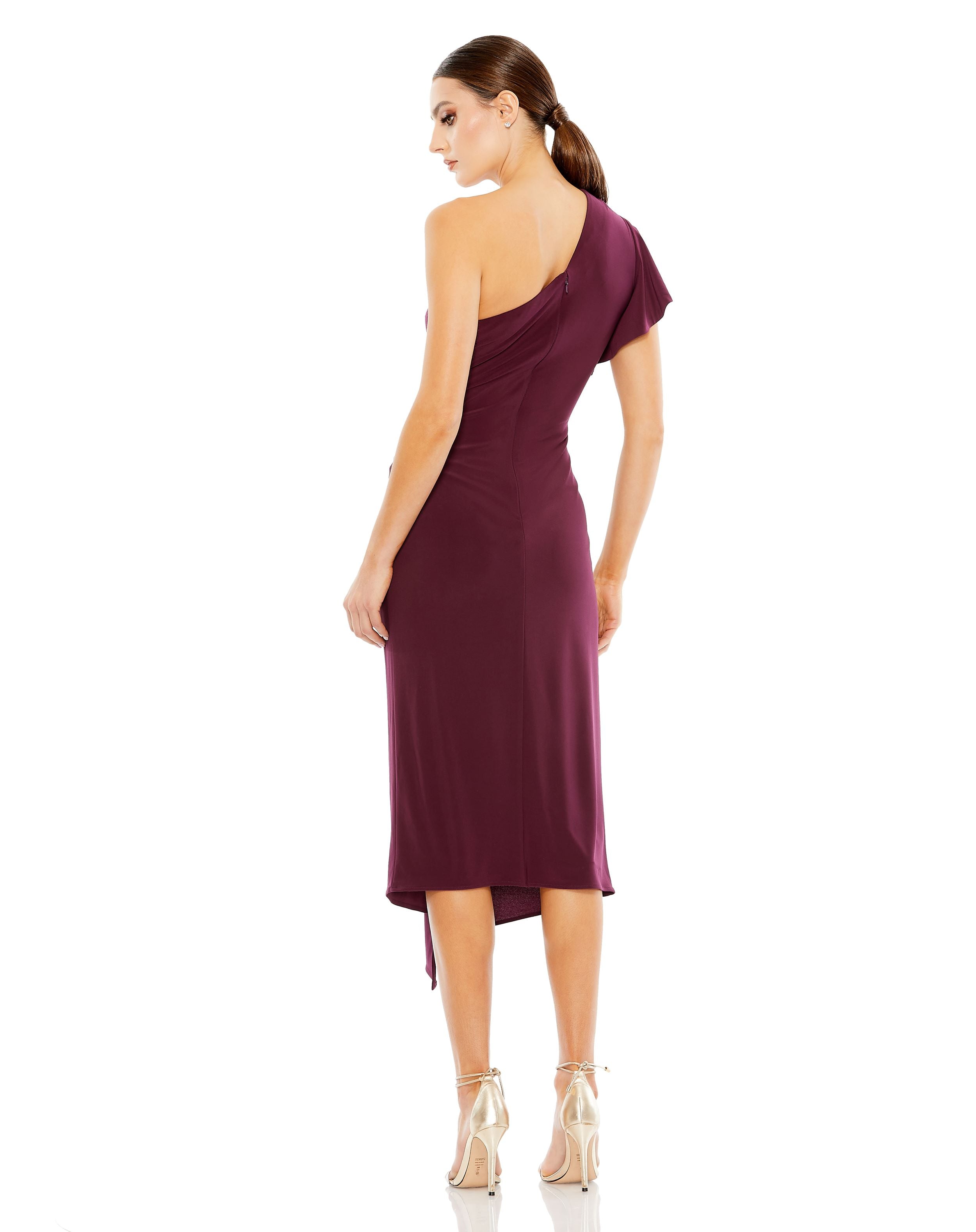 One Shoulder Midi Length Jersey Dress