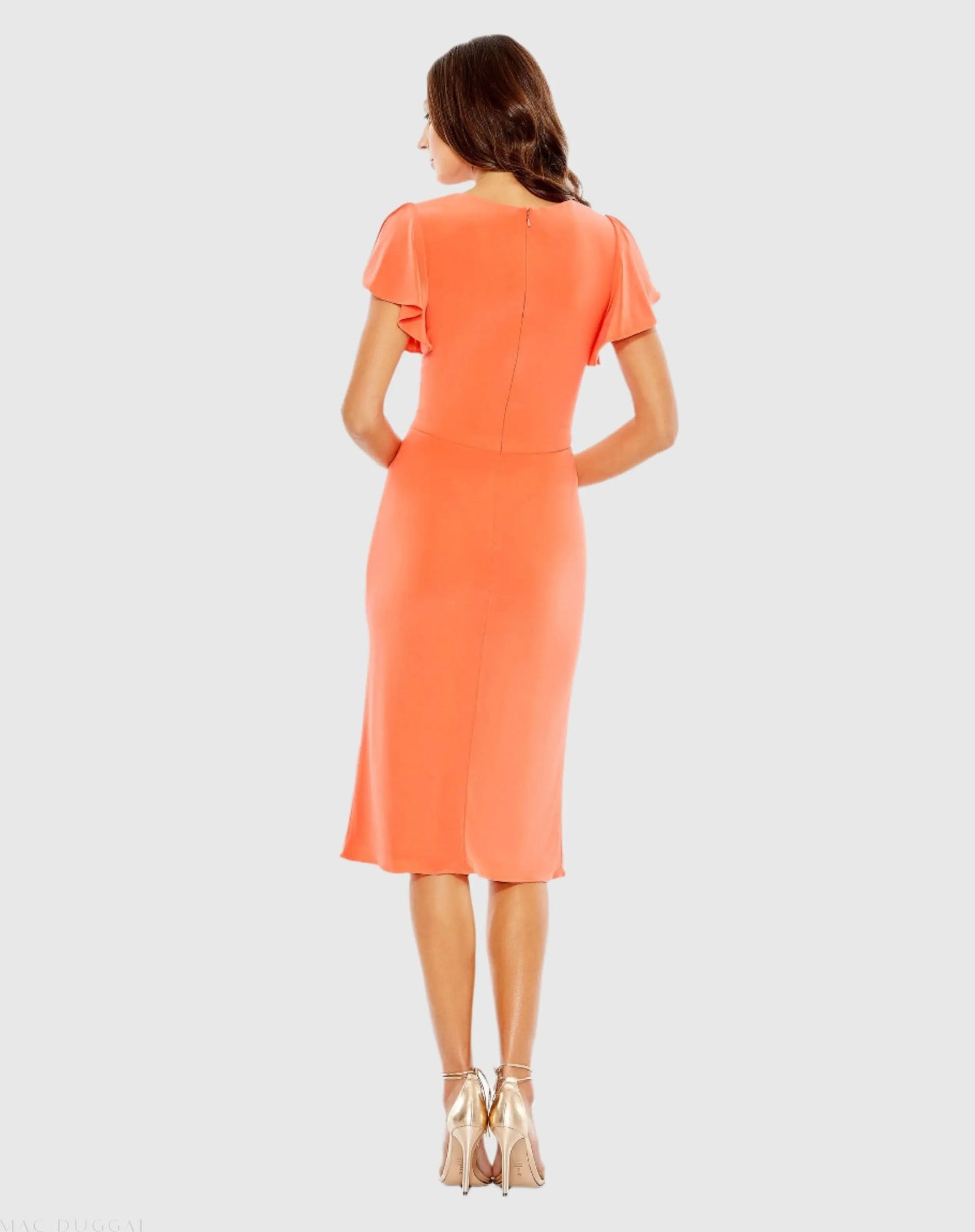 Orange Flounce Sleeve Midi Dress - Ieena for Mac Duggal
