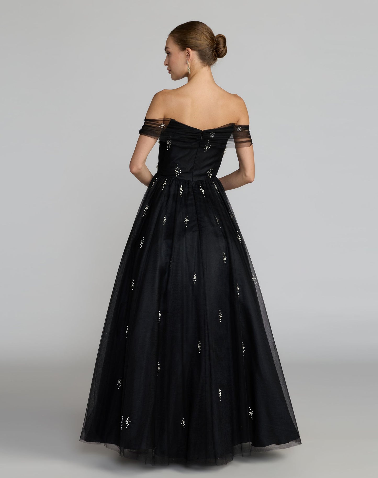 Black Pearl Embellished Off The Shoulder Ball Gown - Mac Duggal
