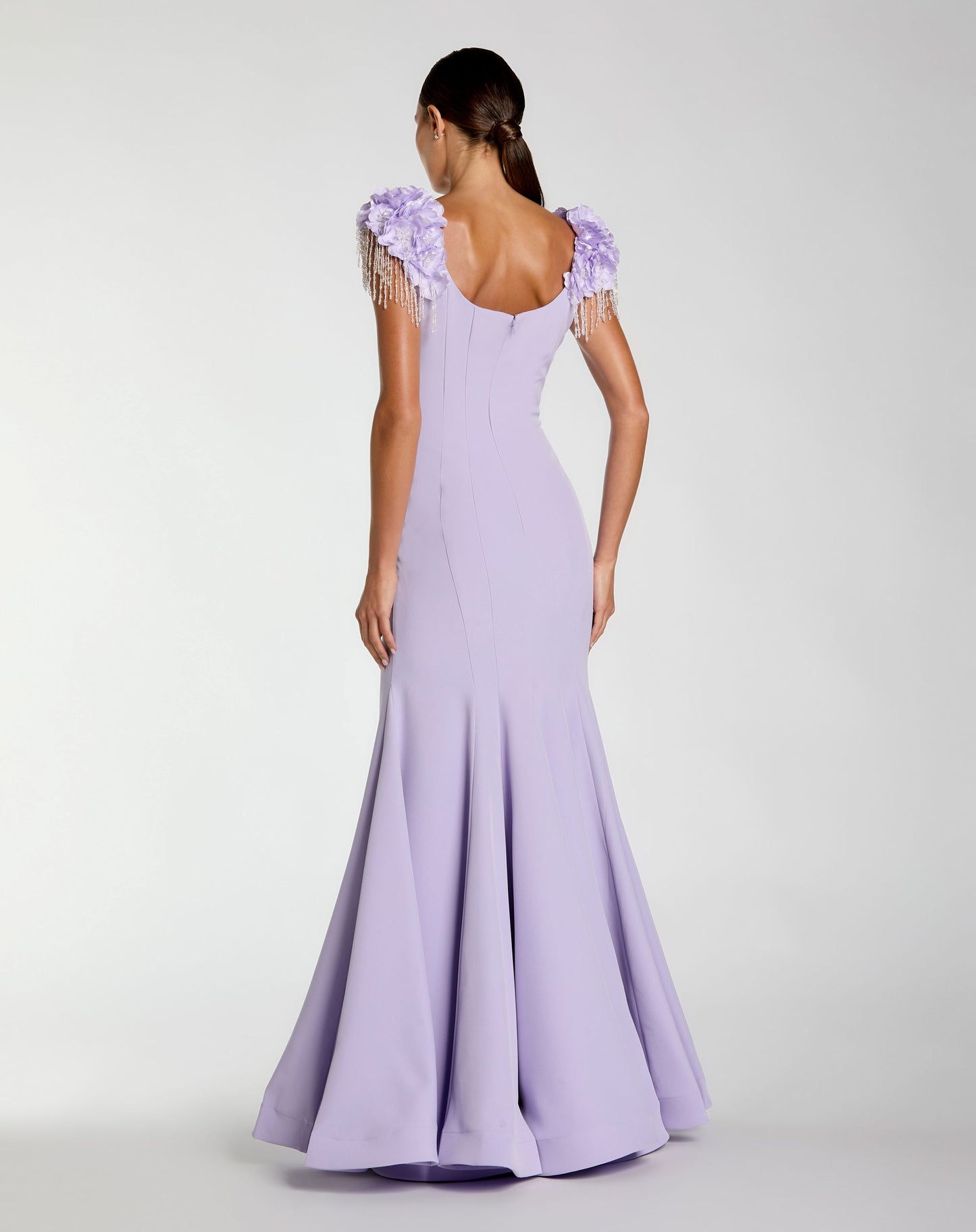 Purple Scoop Neck Mermaid Gown With Embellished Sleeves - Mac Duggal