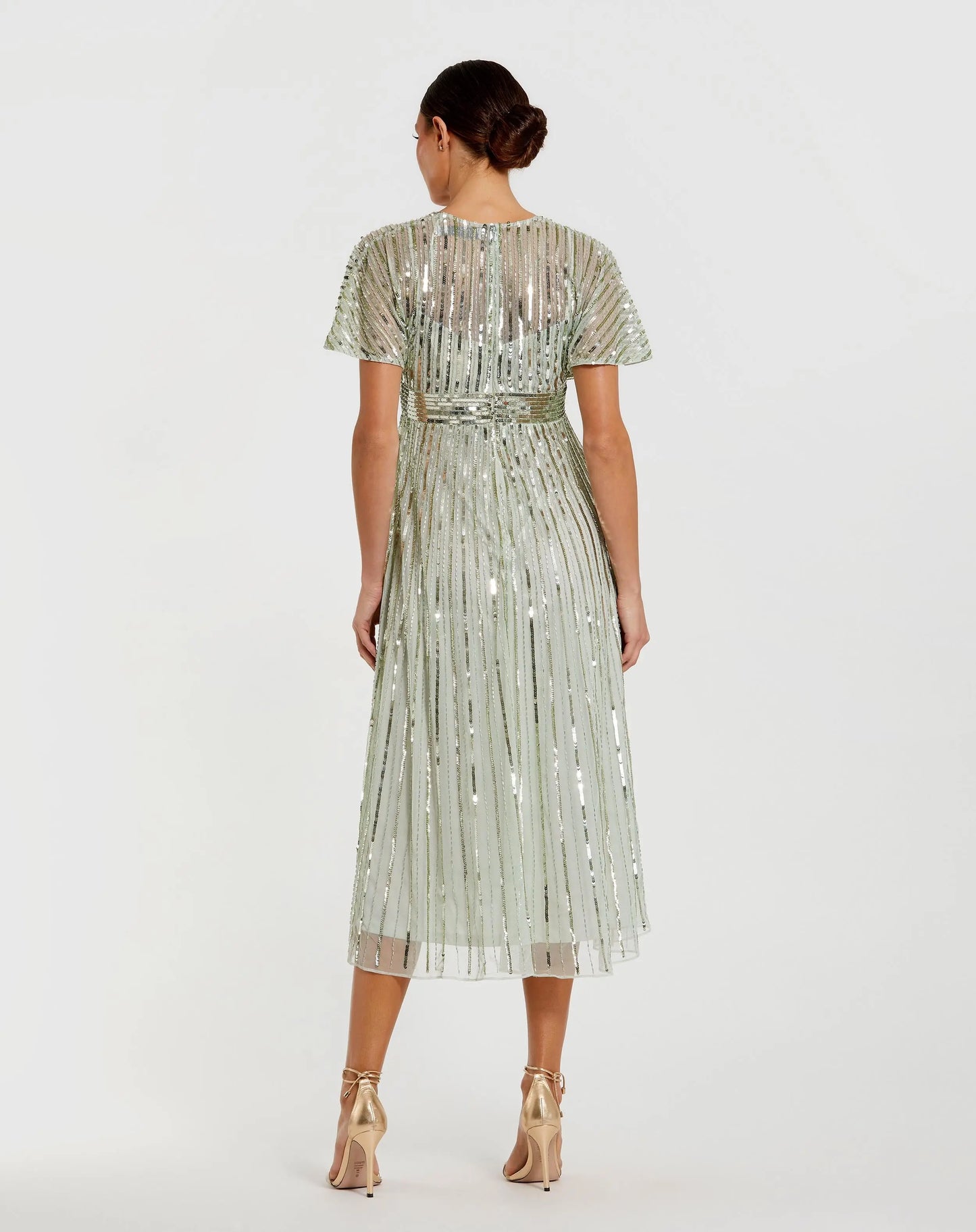 Green Embellished Short Sleeve Empire Waist Dress - Mac Duggal