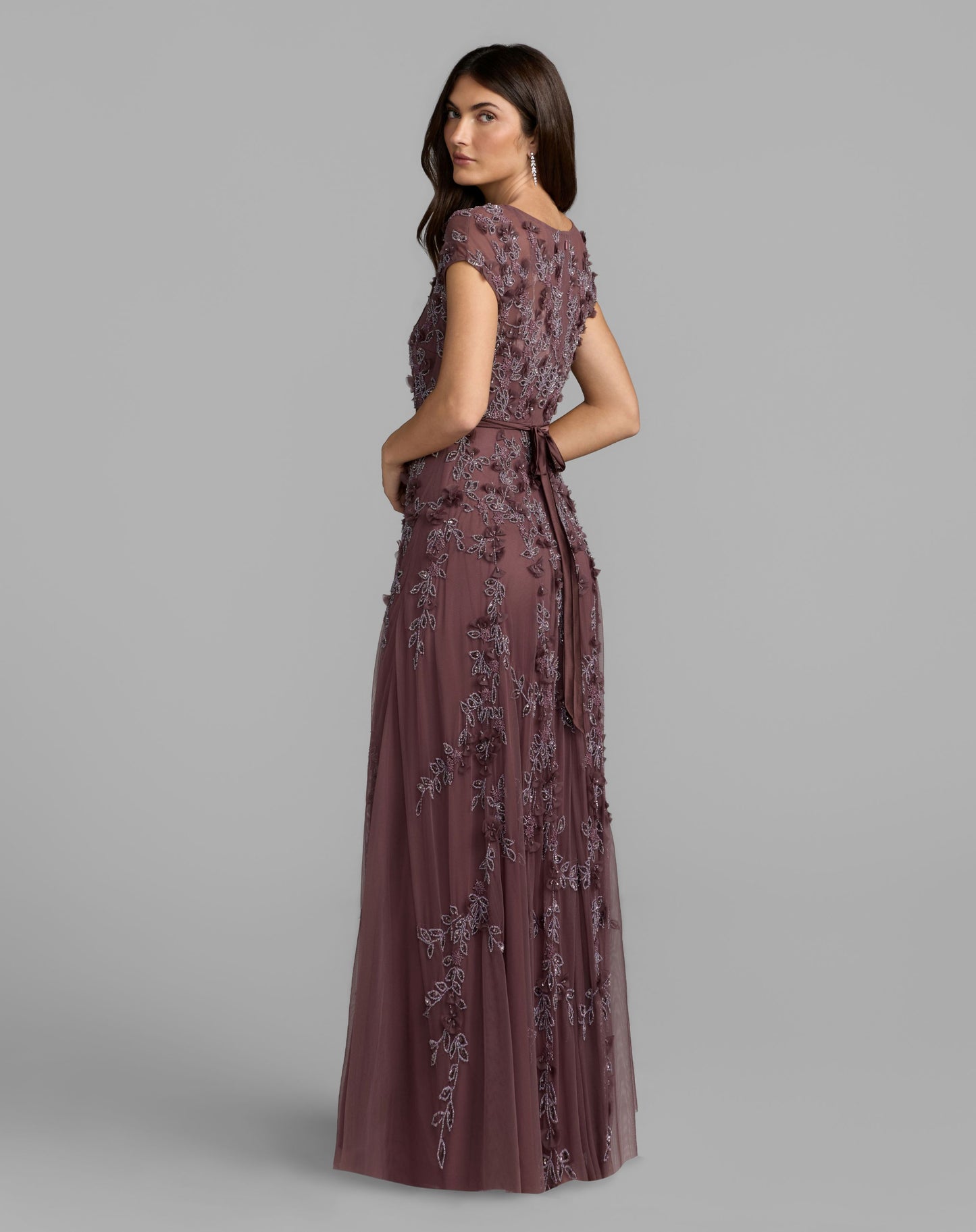 Purple Floral Embellished Cap Sleeve Gown - Mac Duggal