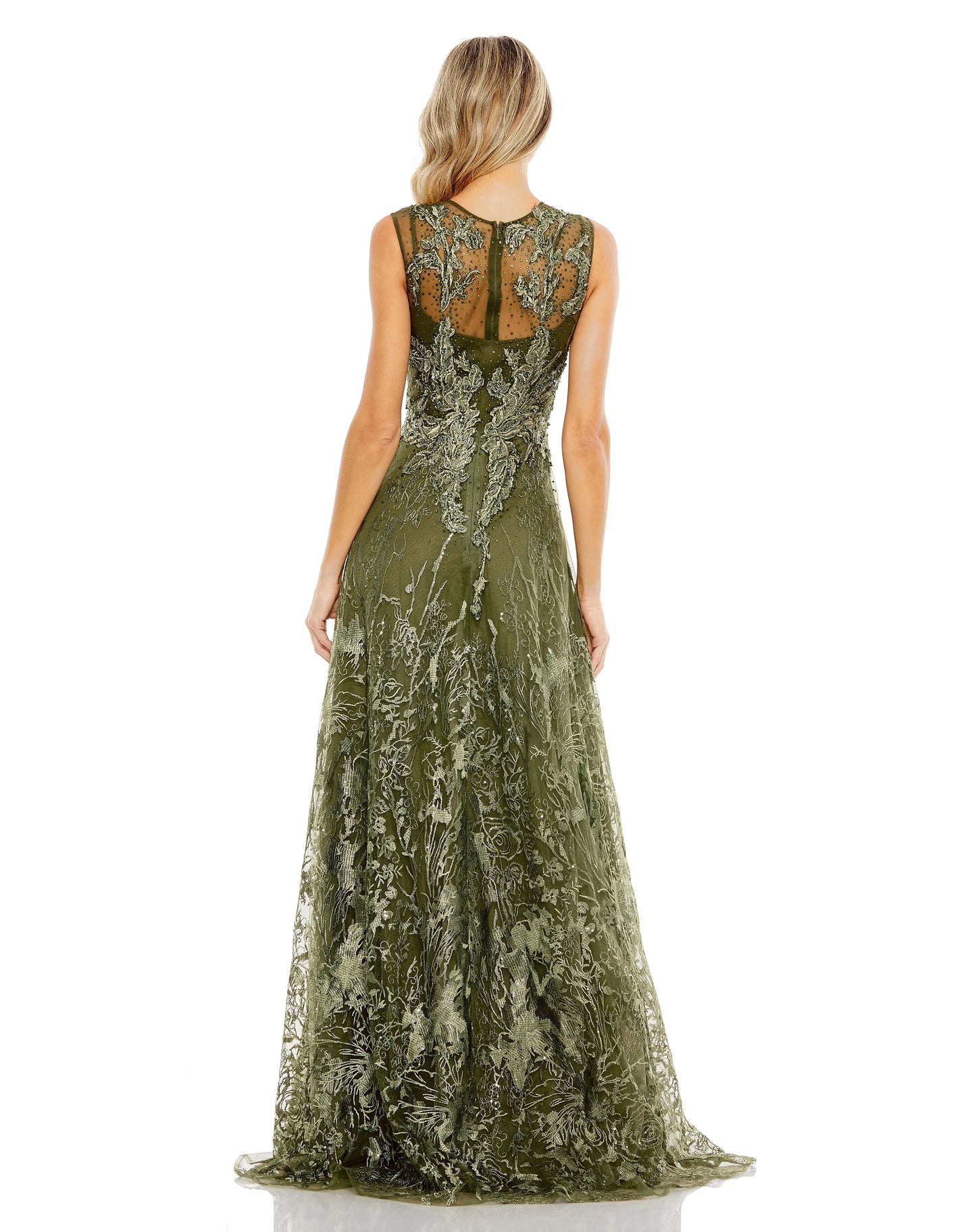 Green Embellished Embroidered Sleeveless A Line Gown - Mac Duggal