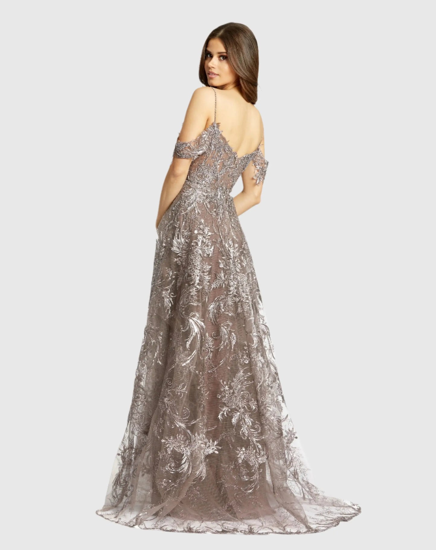 Purple Embellished Cold Shoulder Sweetheart A Line Gown - Mac Duggal