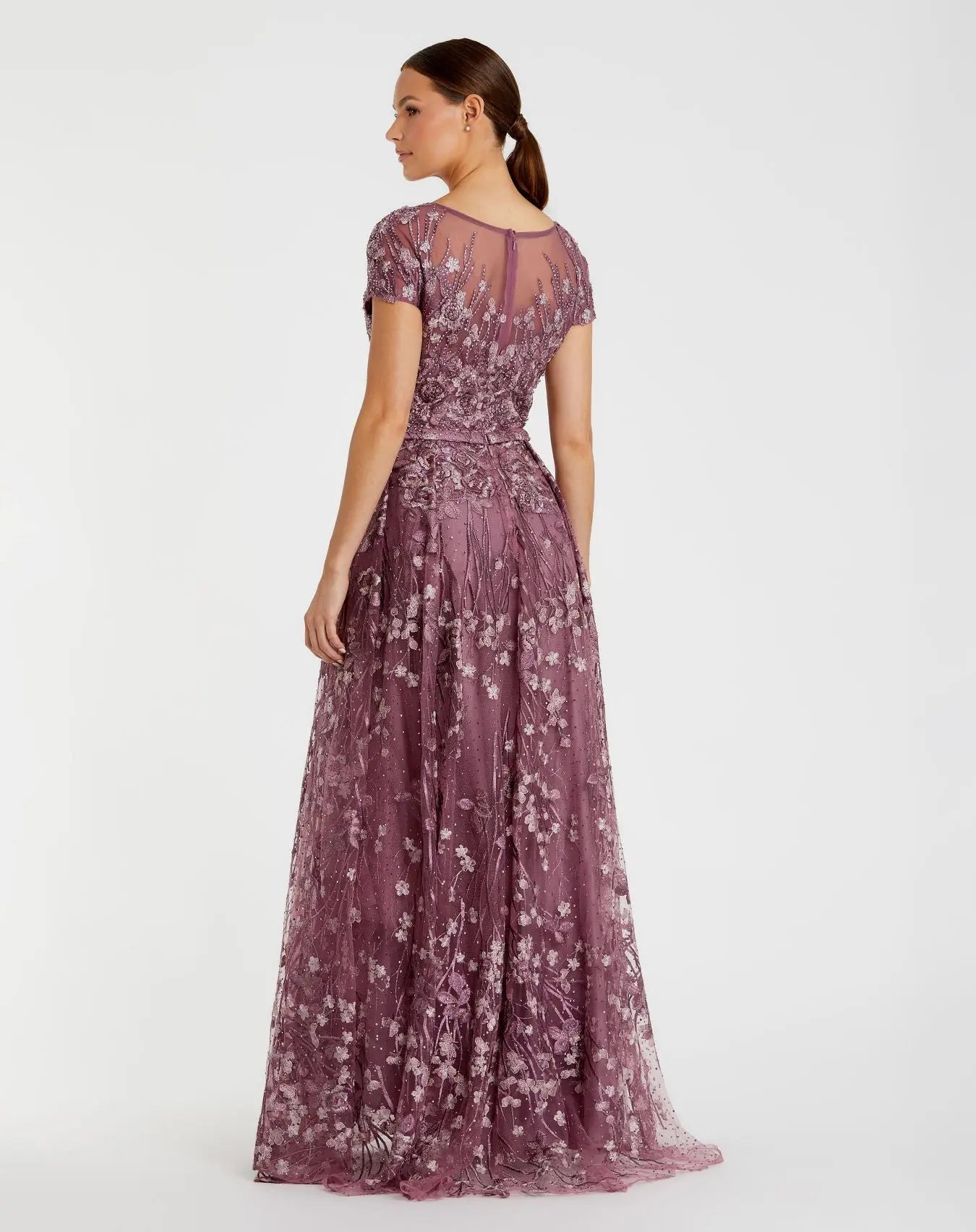 Purple Embellished Floral Cap Sleeve A Line Gown - Mac Duggal