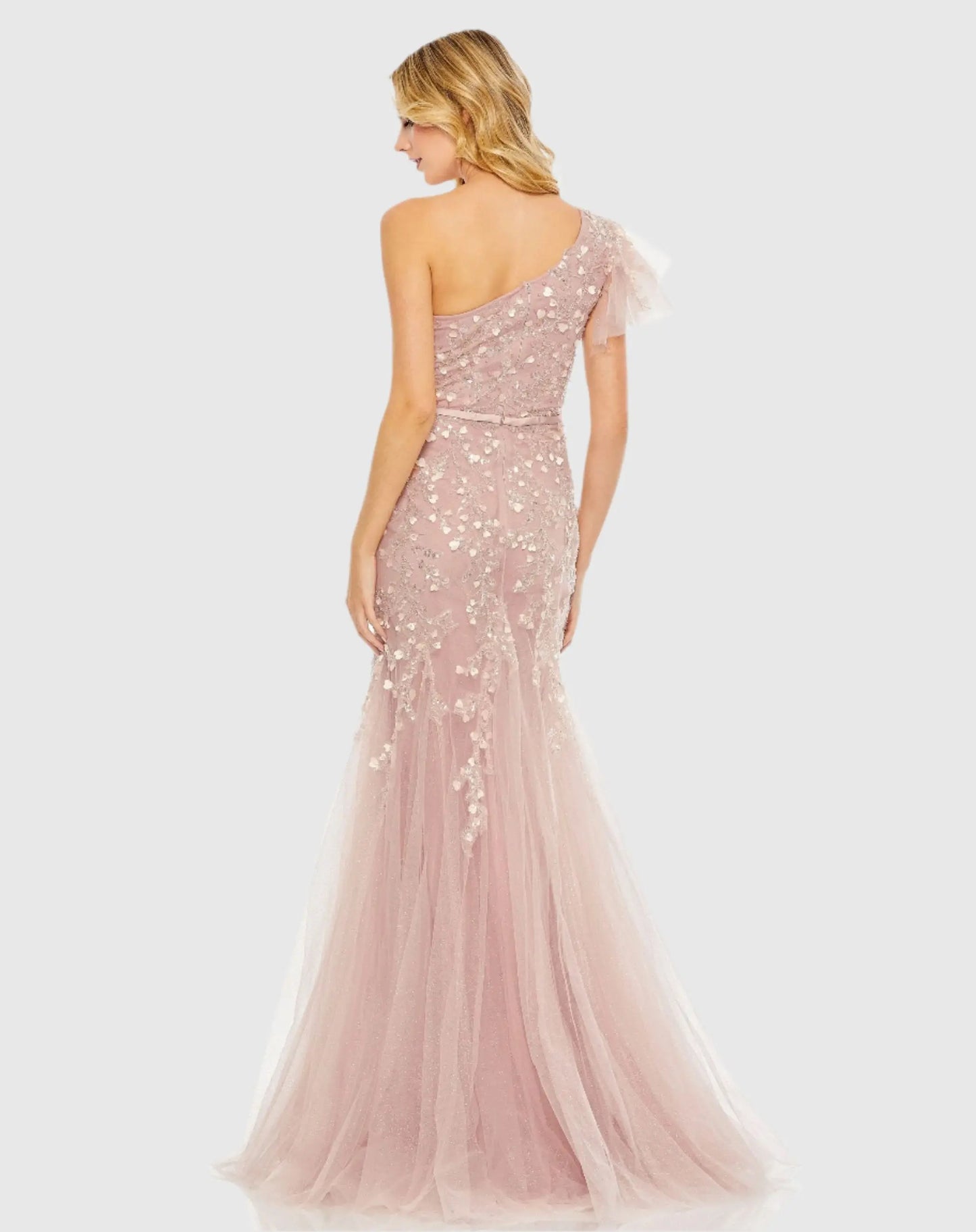 Pink Embellished One Shoulder Cap Sleeve Gown - FINAL SALE - Mac Duggal