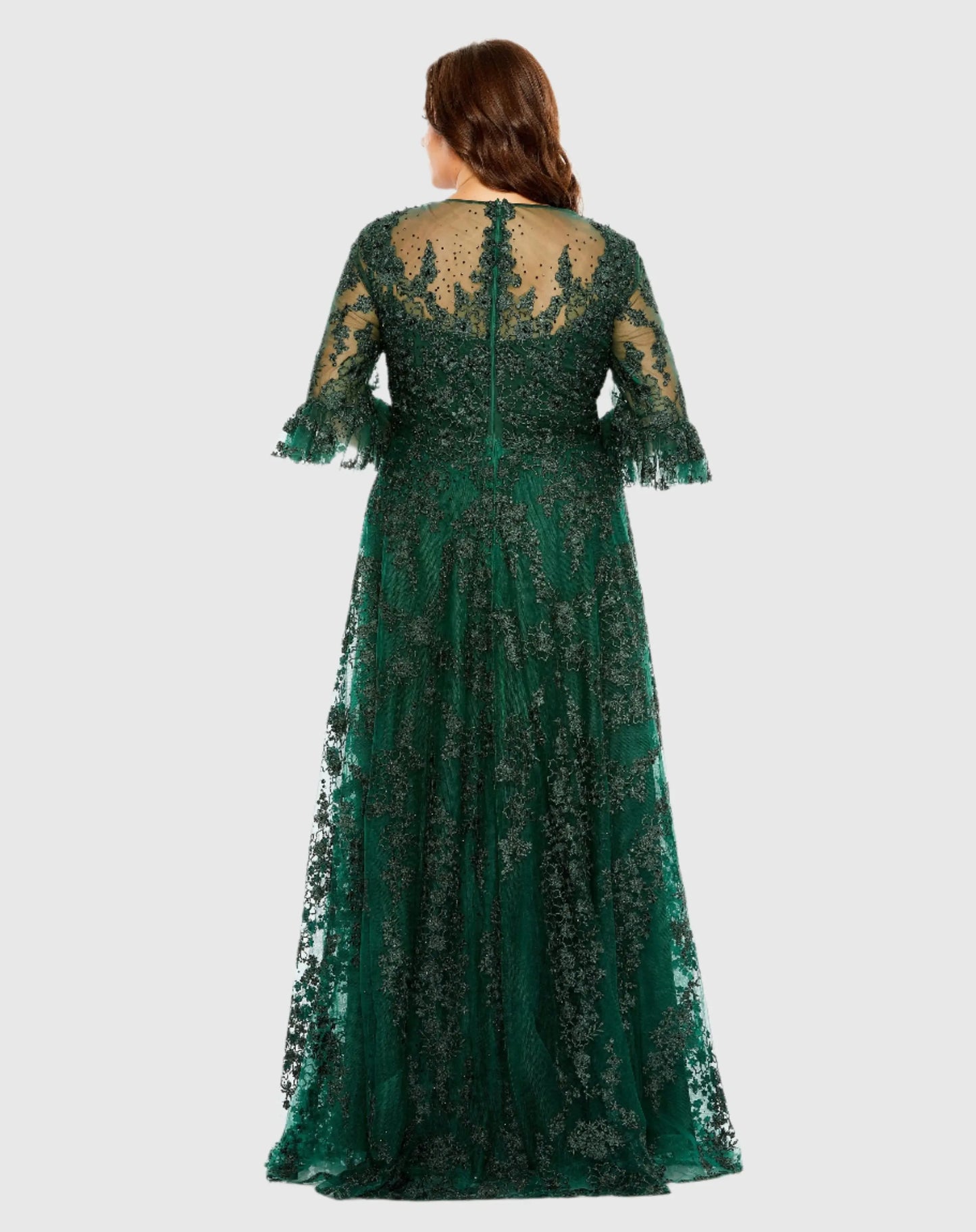 Green High Neck Flutter Sleeve Embroidered A Line Gown - Mac Duggal