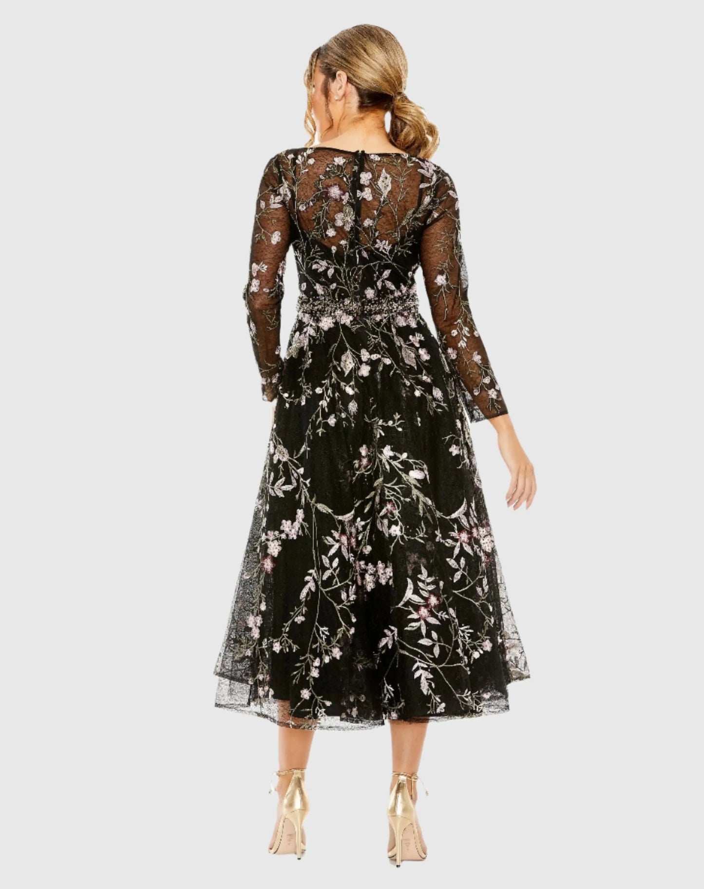 High Neck Long Sleeve Embroidered Dress - Mac Duggal