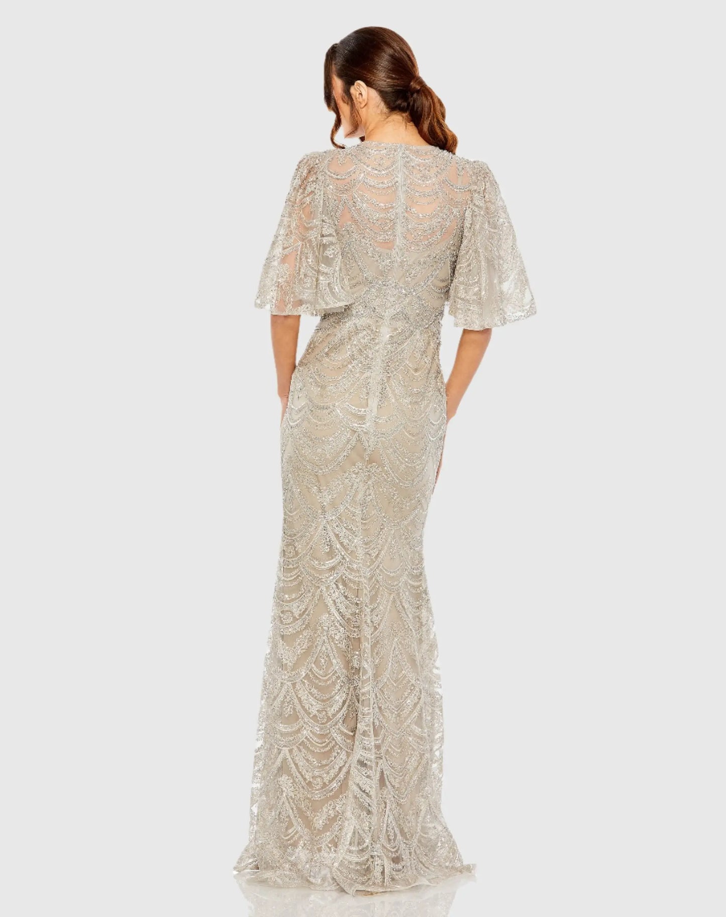 Flutter Sleeve High Neck Gown - Mac Duggal