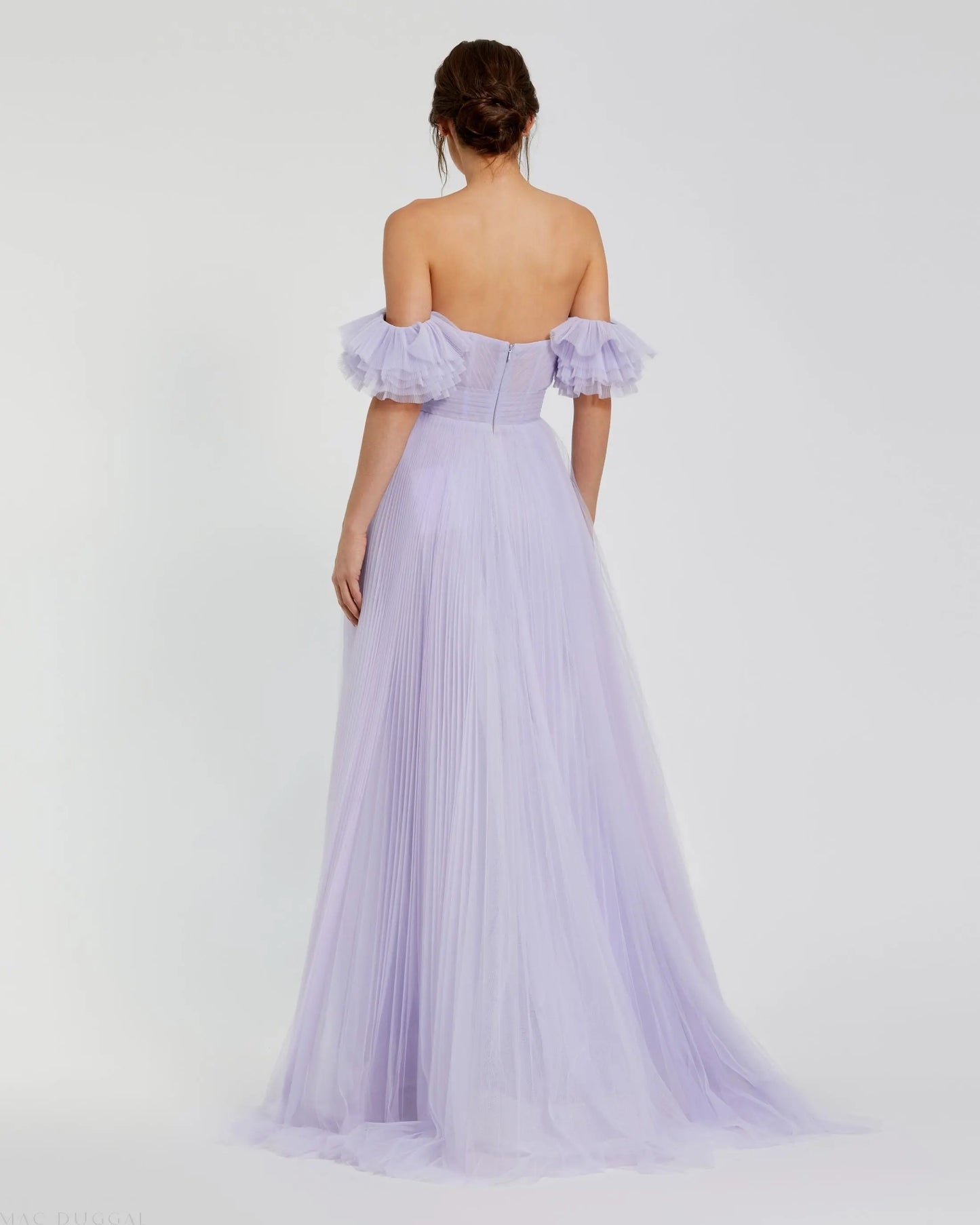 Purple Off The Shoulder Tulle A Line Gown - Mac Duggal