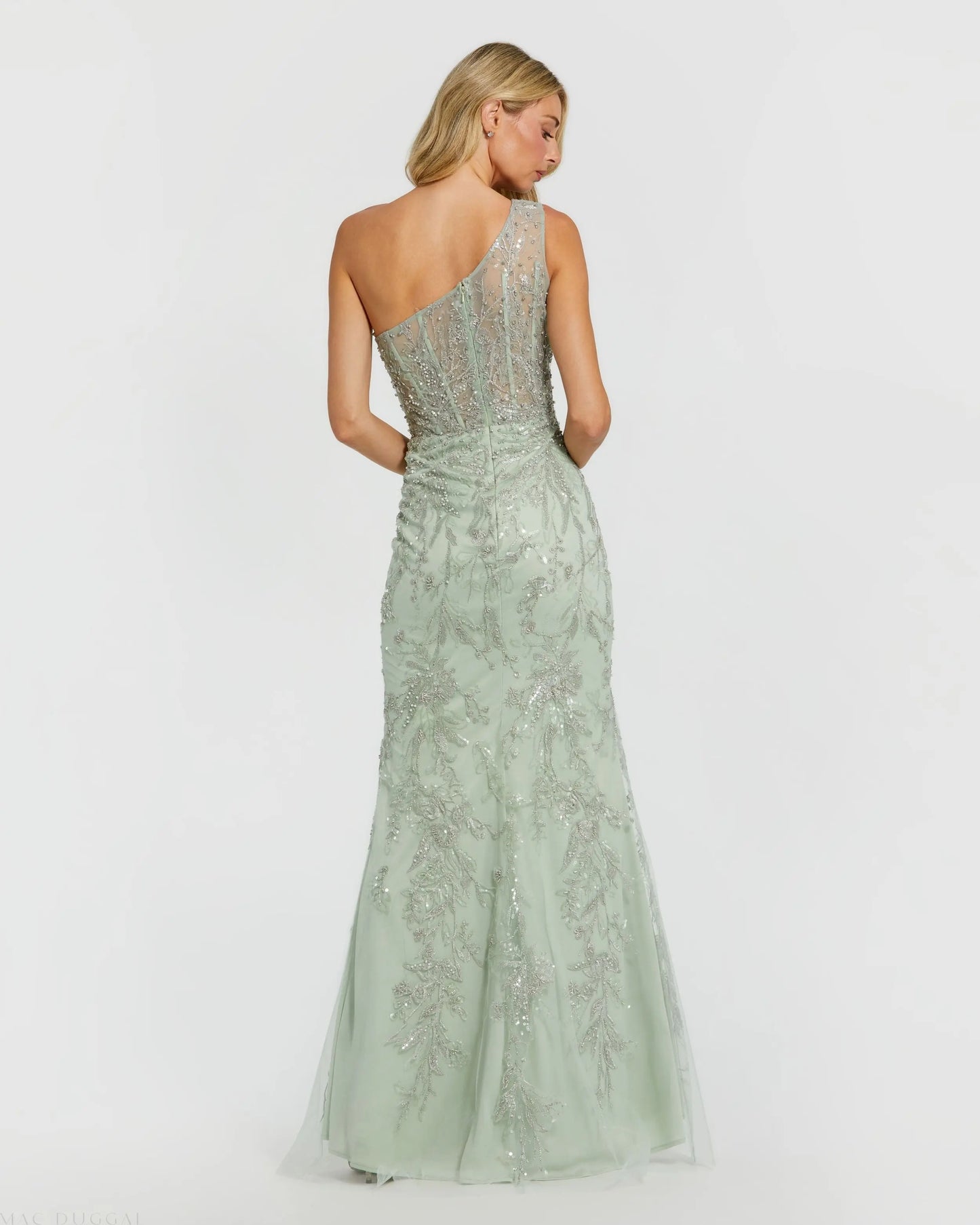 Green One Shoulder Embellished Gown - Mac Duggal