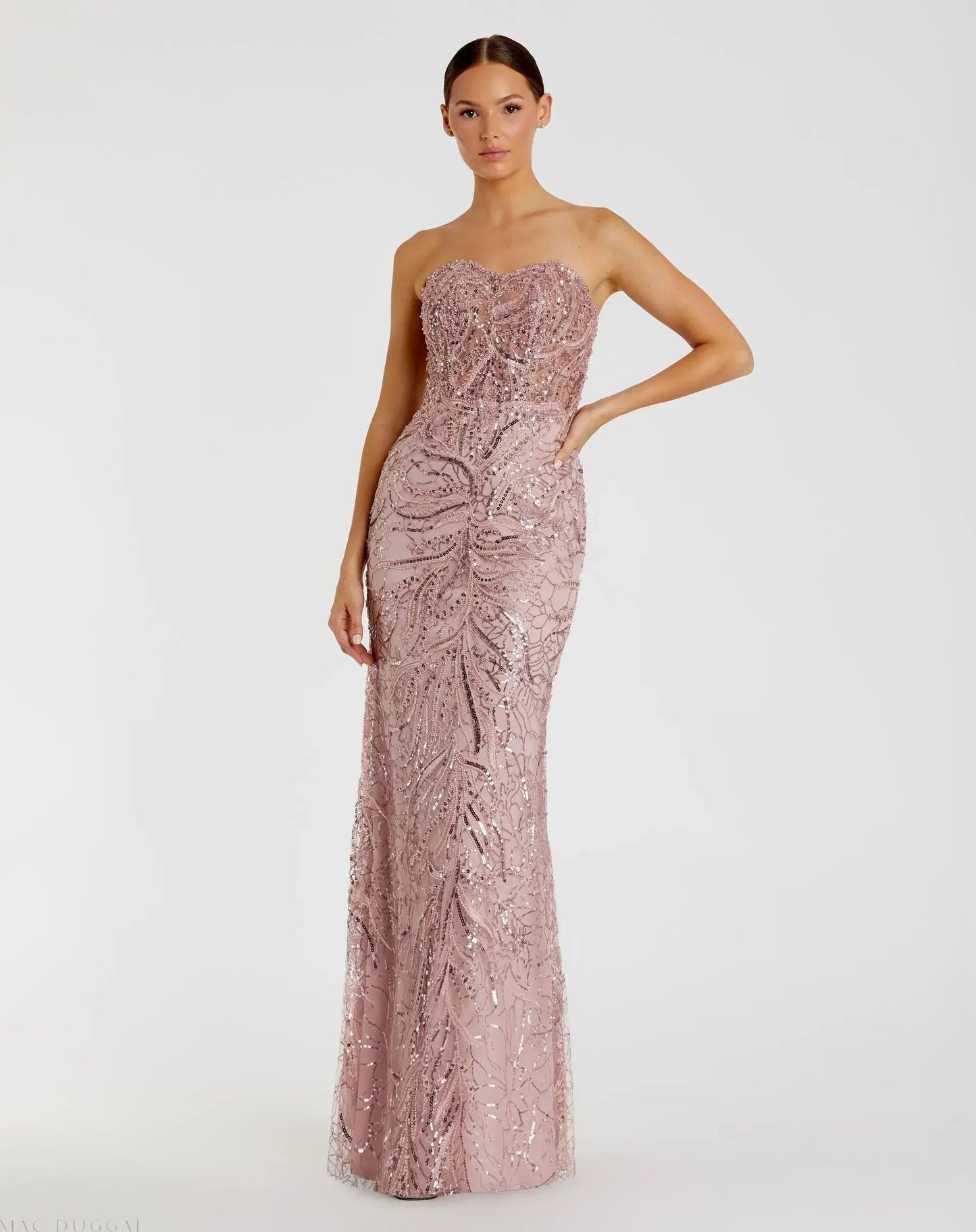 Pink Strapless Embellished Trumpet Gown - Mac Duggal