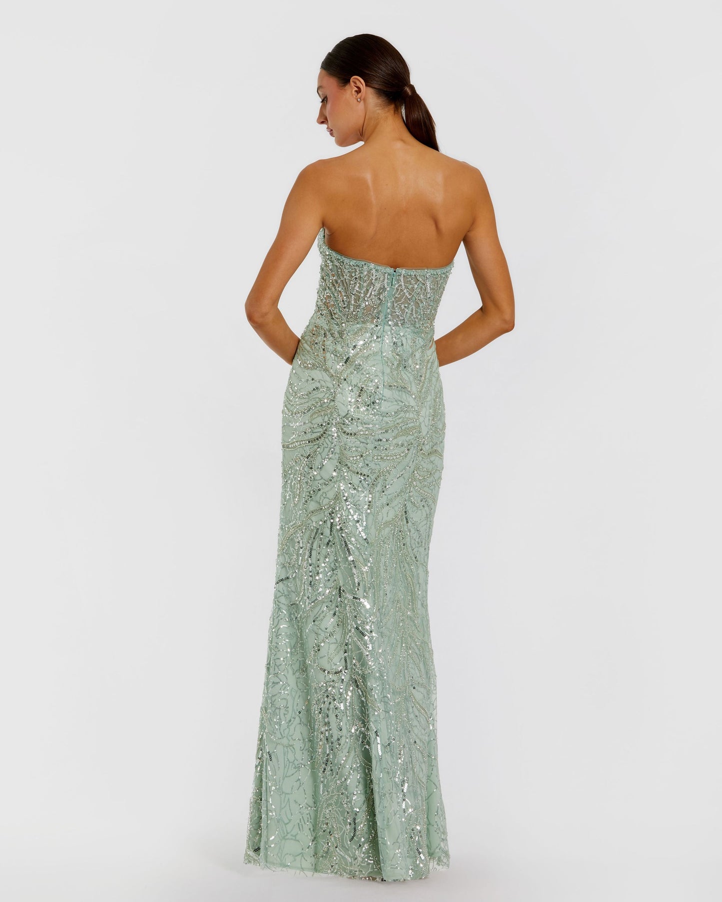 Green Strapless Embellished Trumpet Gown Mac Duggal