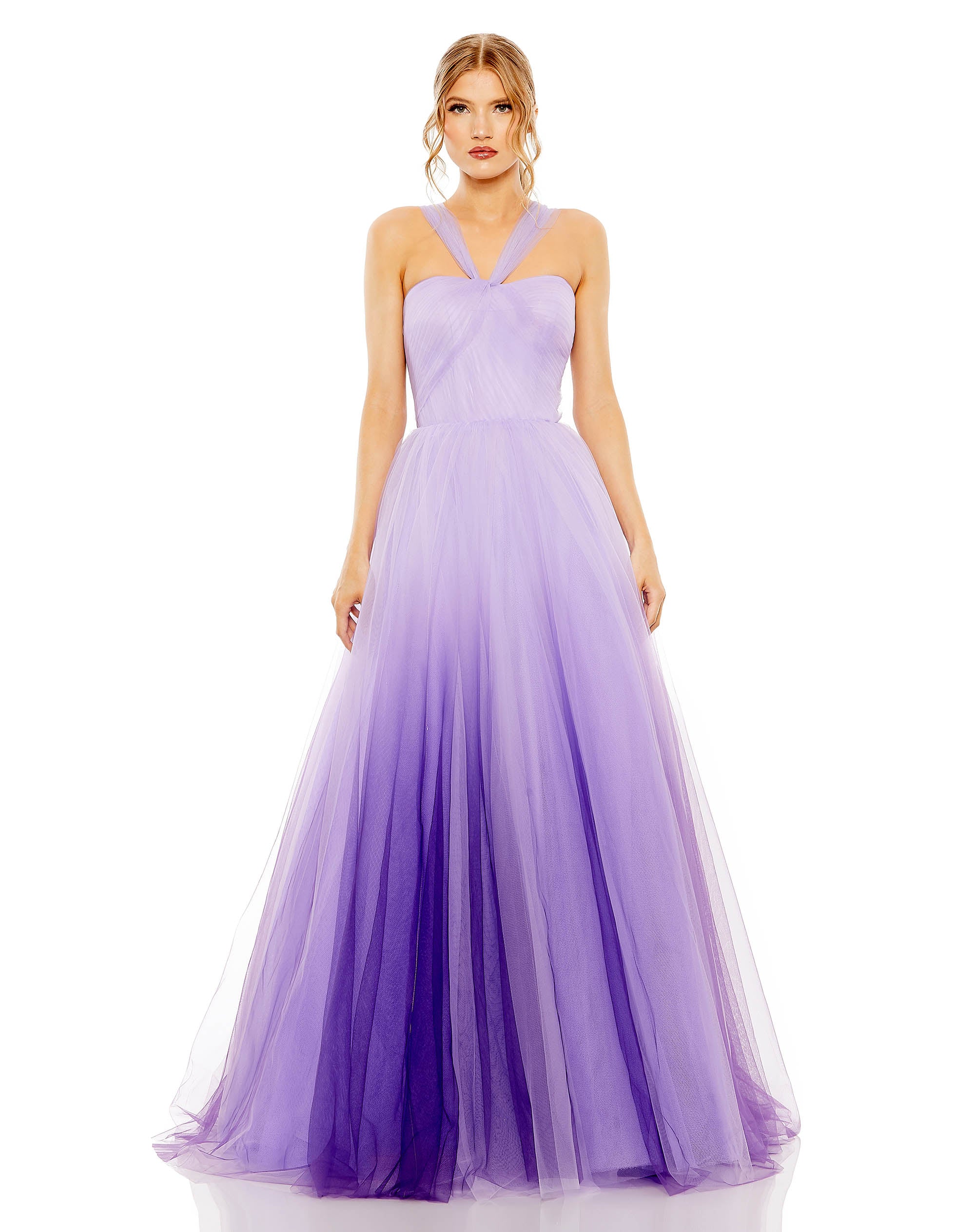 Cross Front Strap Ombre Tulle Gown