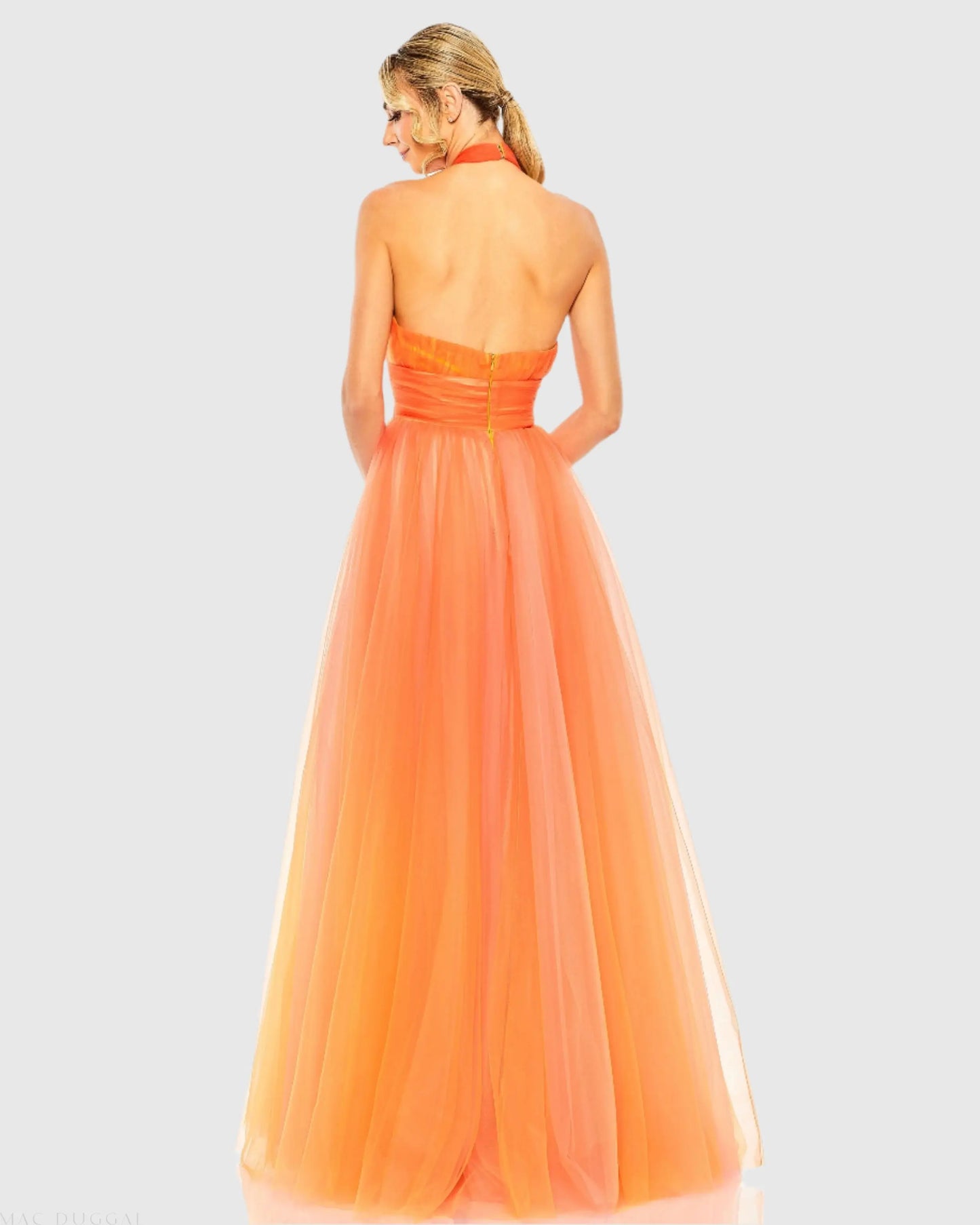 Orange V-Neck Sleeveless Tiered Ruffle Midi Dress Mac Duggal