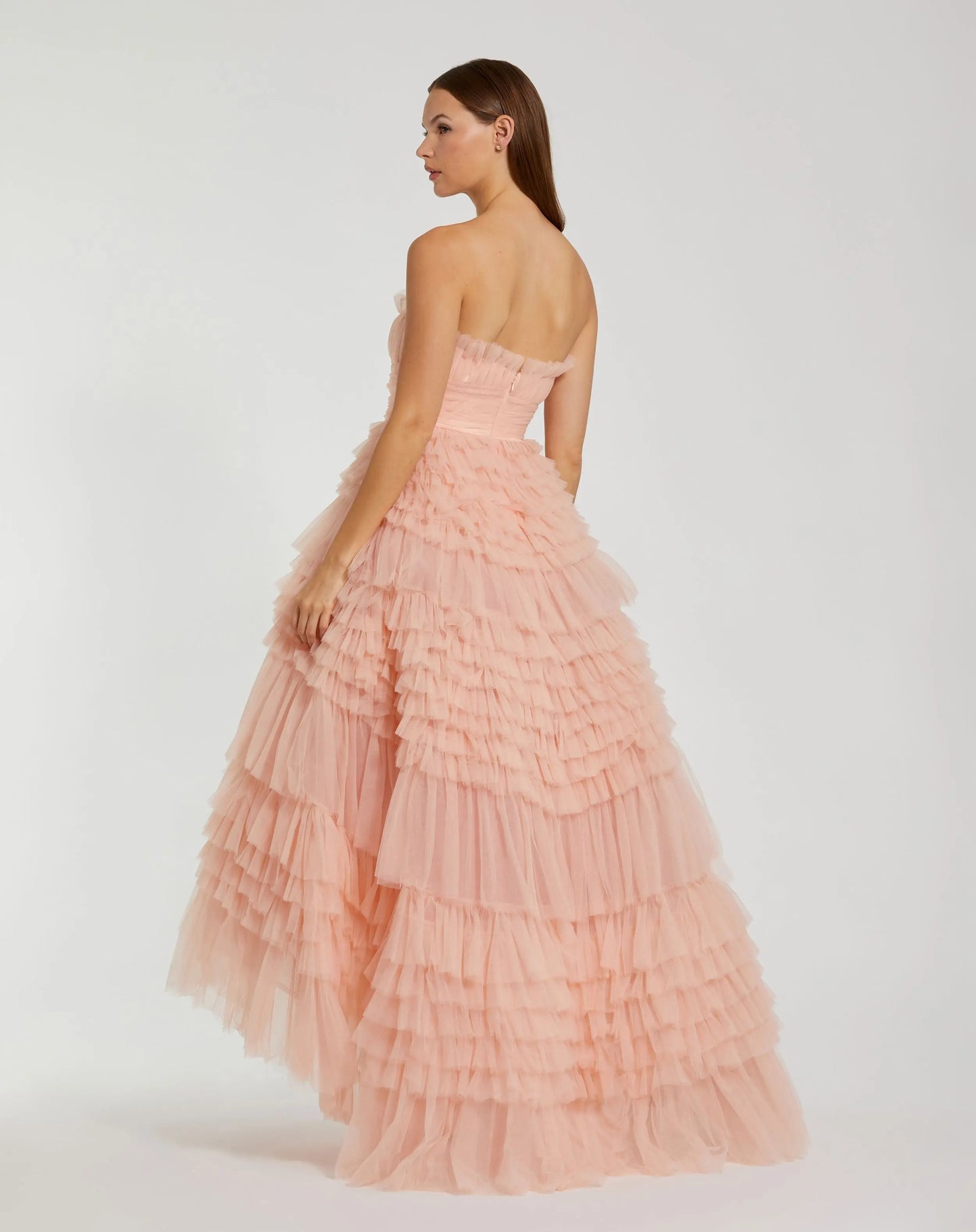 Pink Strapless Tulle Ruffle Gown - Mac Duggal