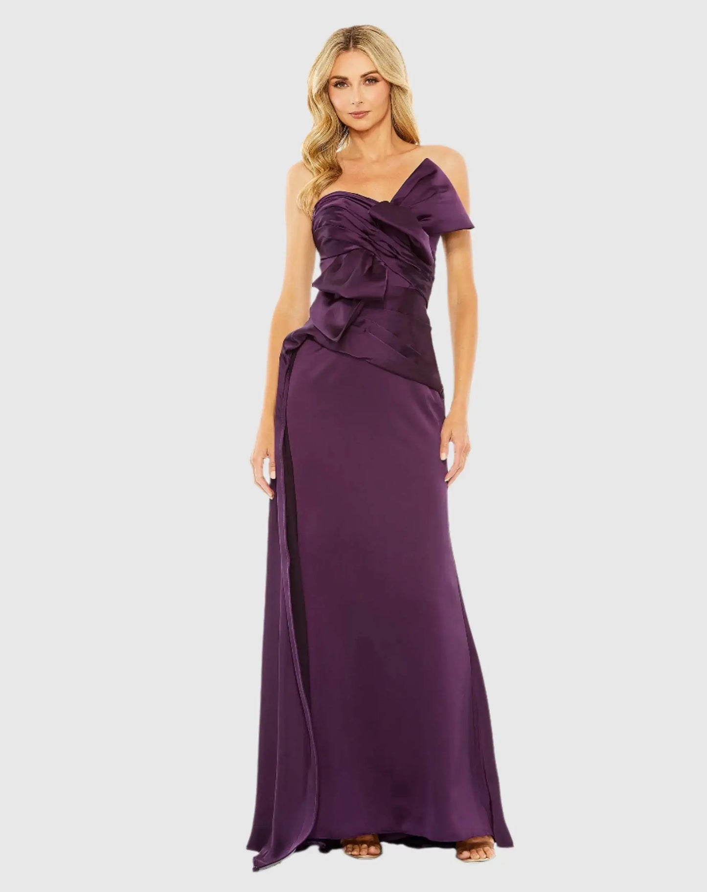 Purple Strapless Bow Front Detailed Gown