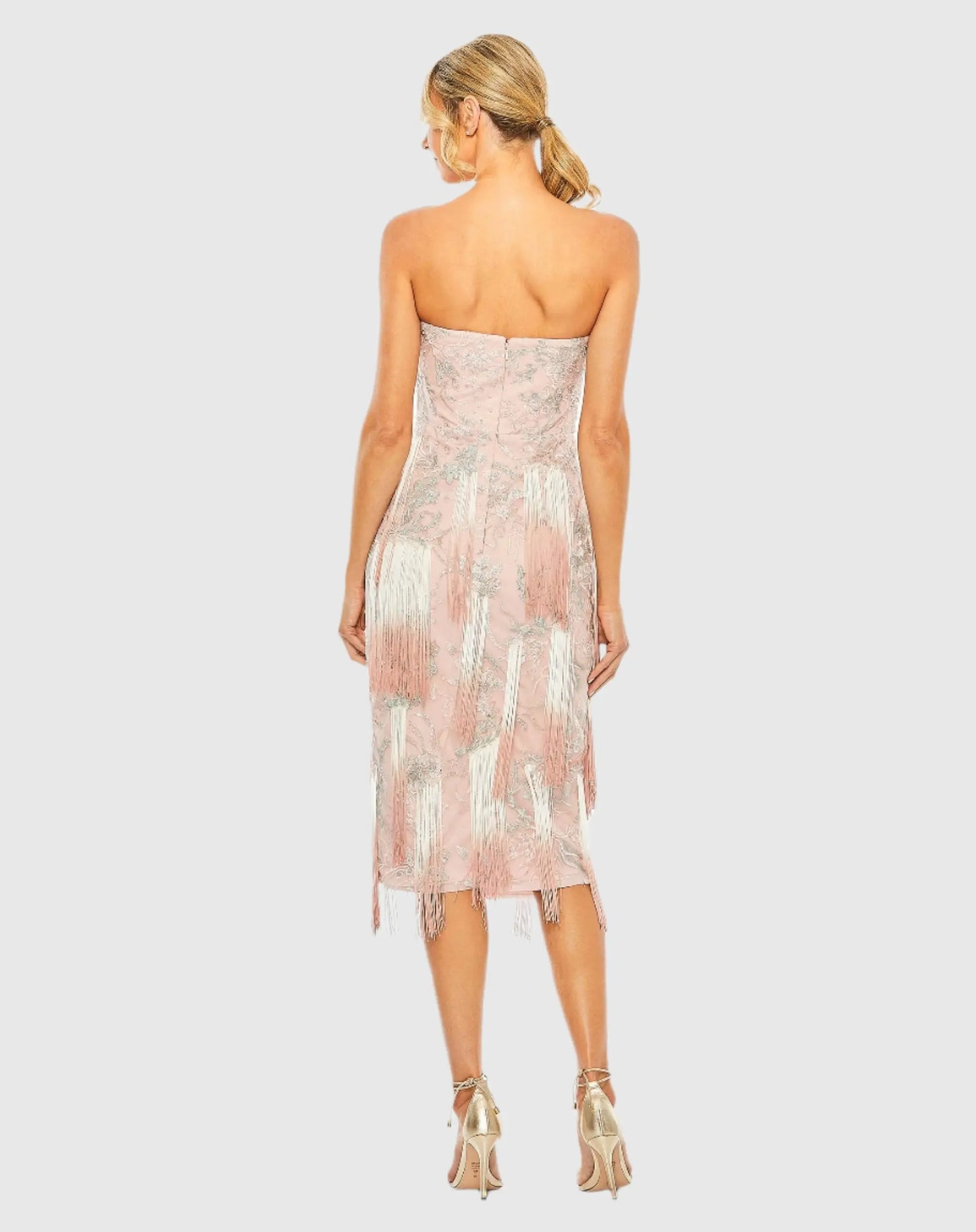 Pink Bow Front Ombre Fringe Detailed Dress - Mac Duggal