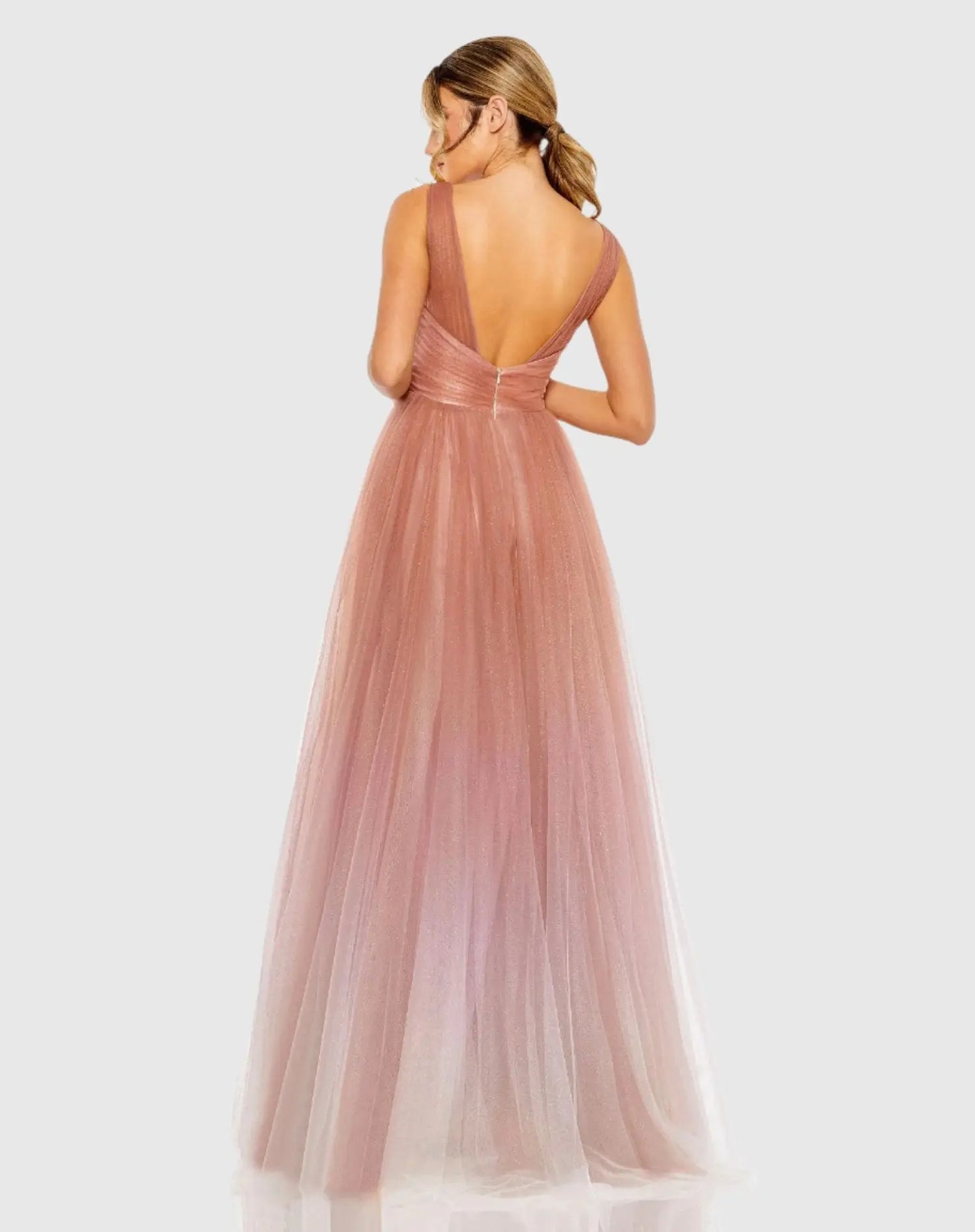 Pink Glitter Ombre V-Neck Sleeveless Gown - Mac Duggal