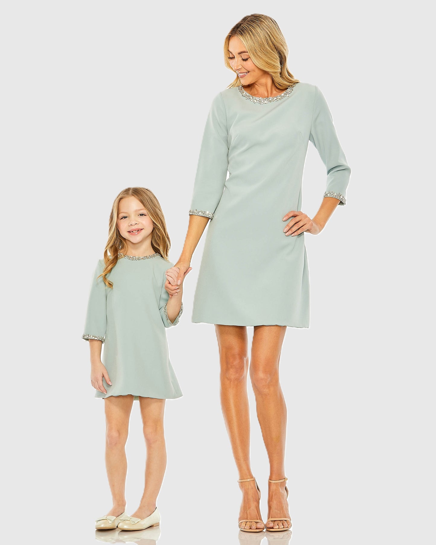 Girls Green Rhinestone Beaded A-Line Mini Dress