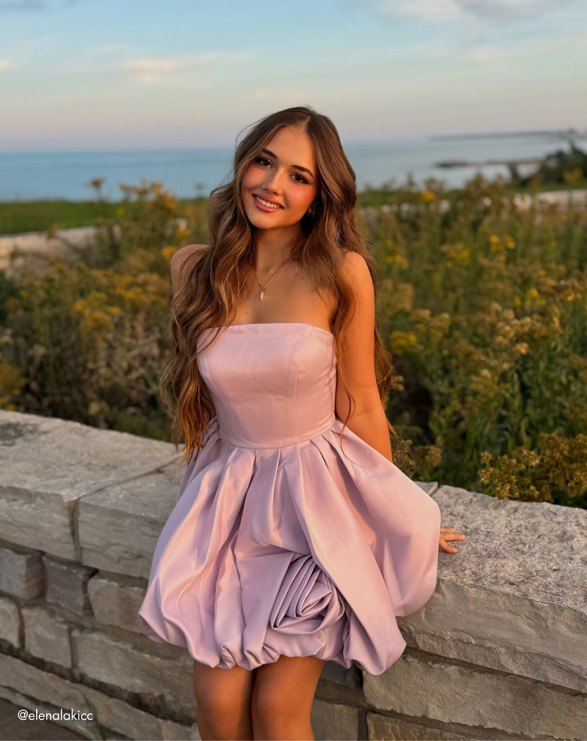 Purple Strapless Mini Dress With Rose Ruffle Detail - Ieena for Mac Duggal